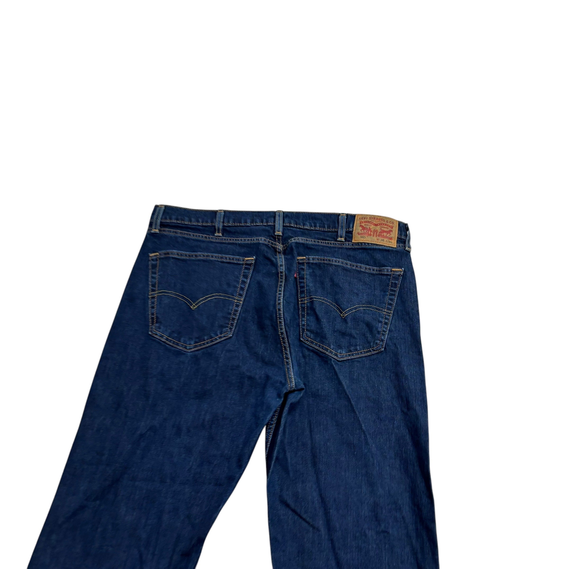 Levis 505 Jeans W38 L29 Mens Dark Blue Regular Straight Fit Stretch Denim (E)