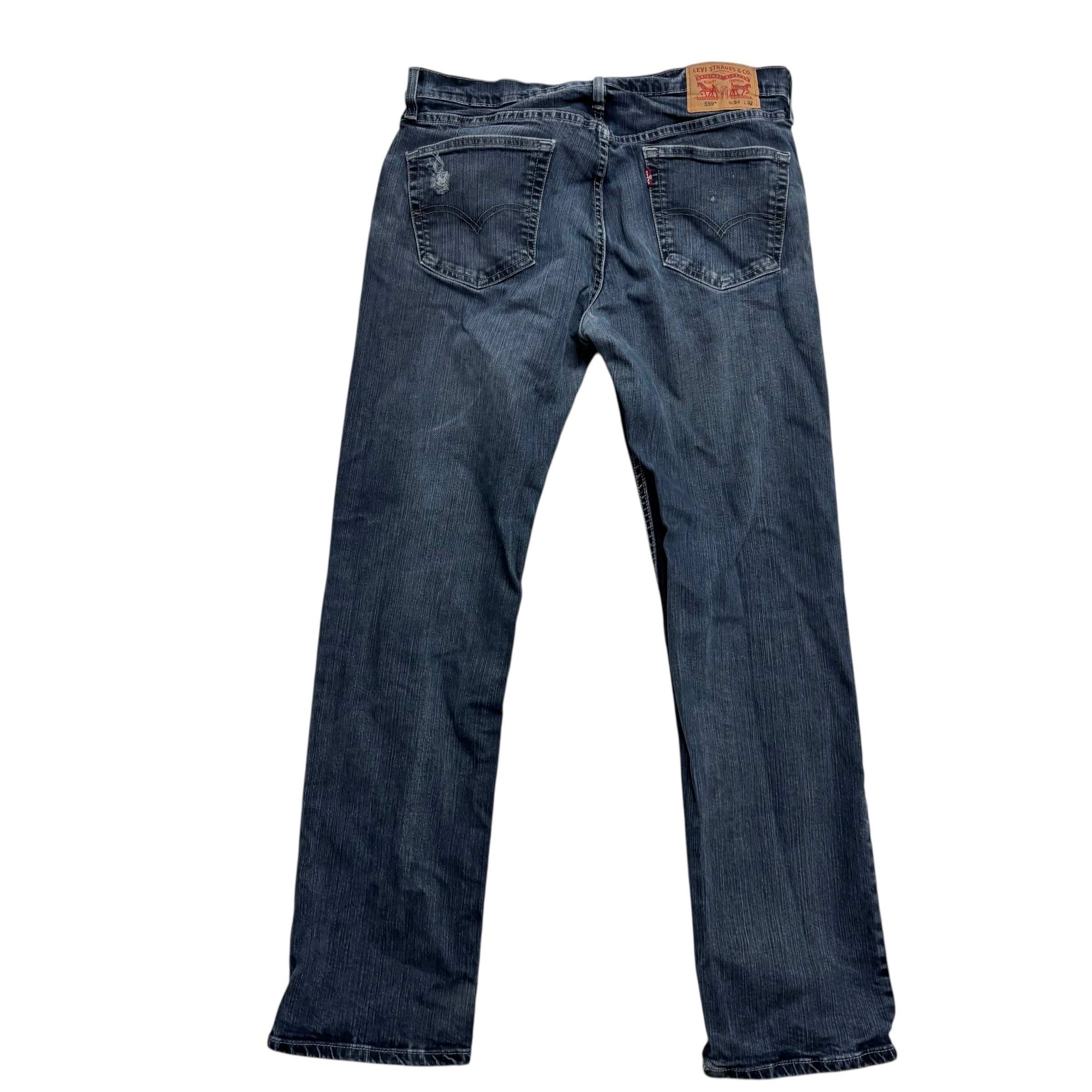 Levis 559 Jeans W34 L31 Mens Navy Blue Regular Straight Fit Stretch Denim (F)