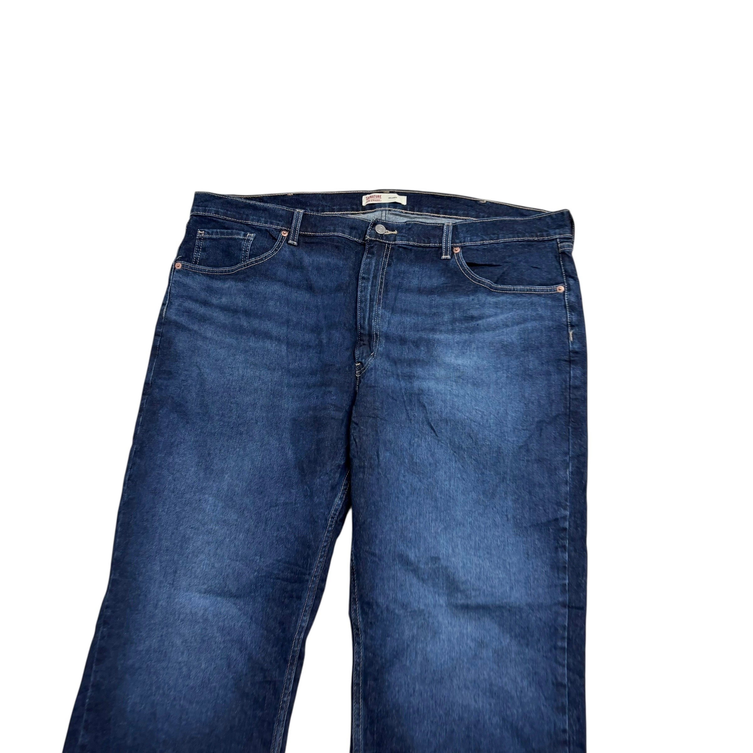 Levis Signature Jeans W44 L30 Mens Dark Blue Relaxed Straight Stretch Denim (E)