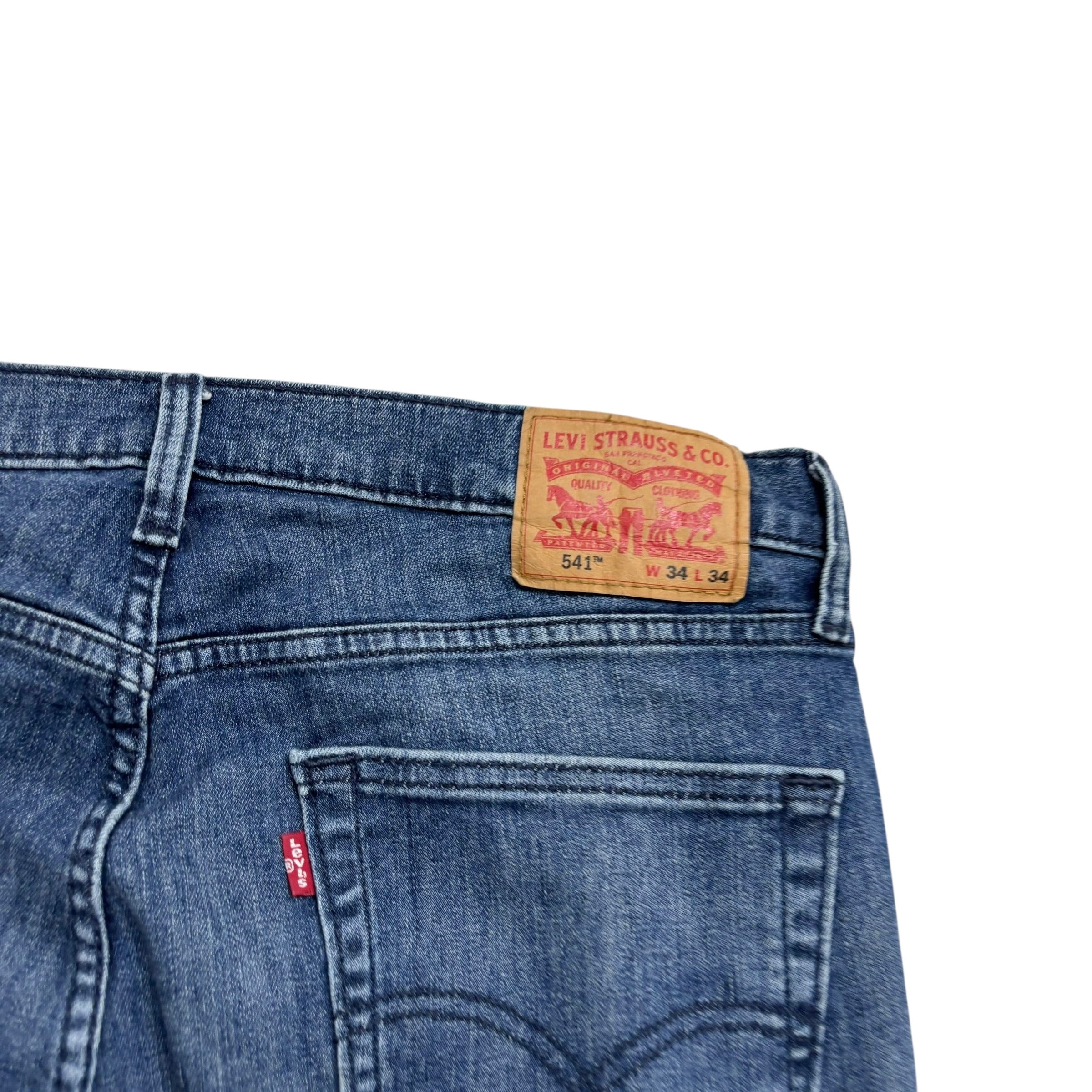 Levis 541 Jeans W34 L34 Mens Navy Blue Athletic Tapered Fit Stretch Denim