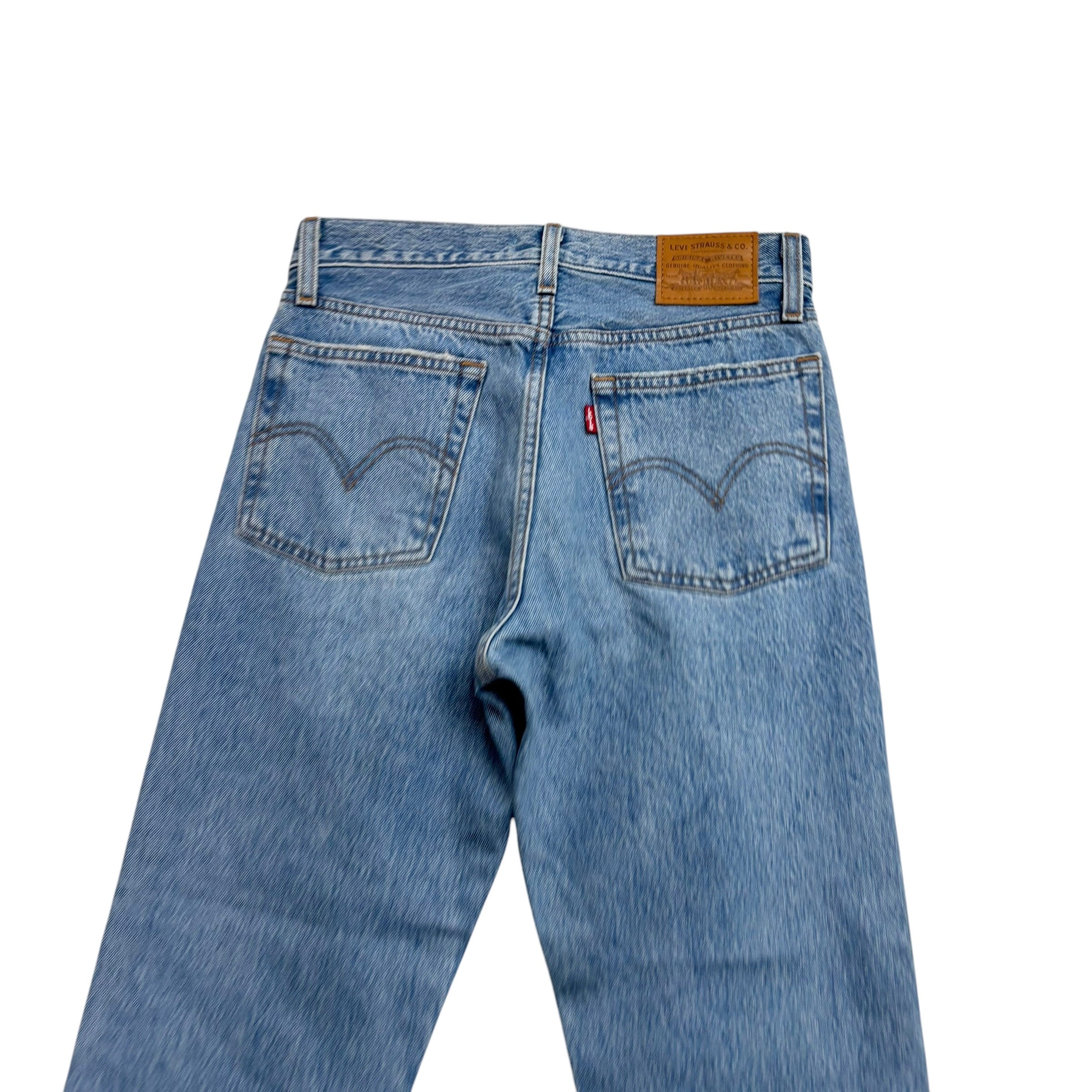 Levis Wedgie Straight Jeans W26 L26 Womens Light Blue Distressed Denim (E)