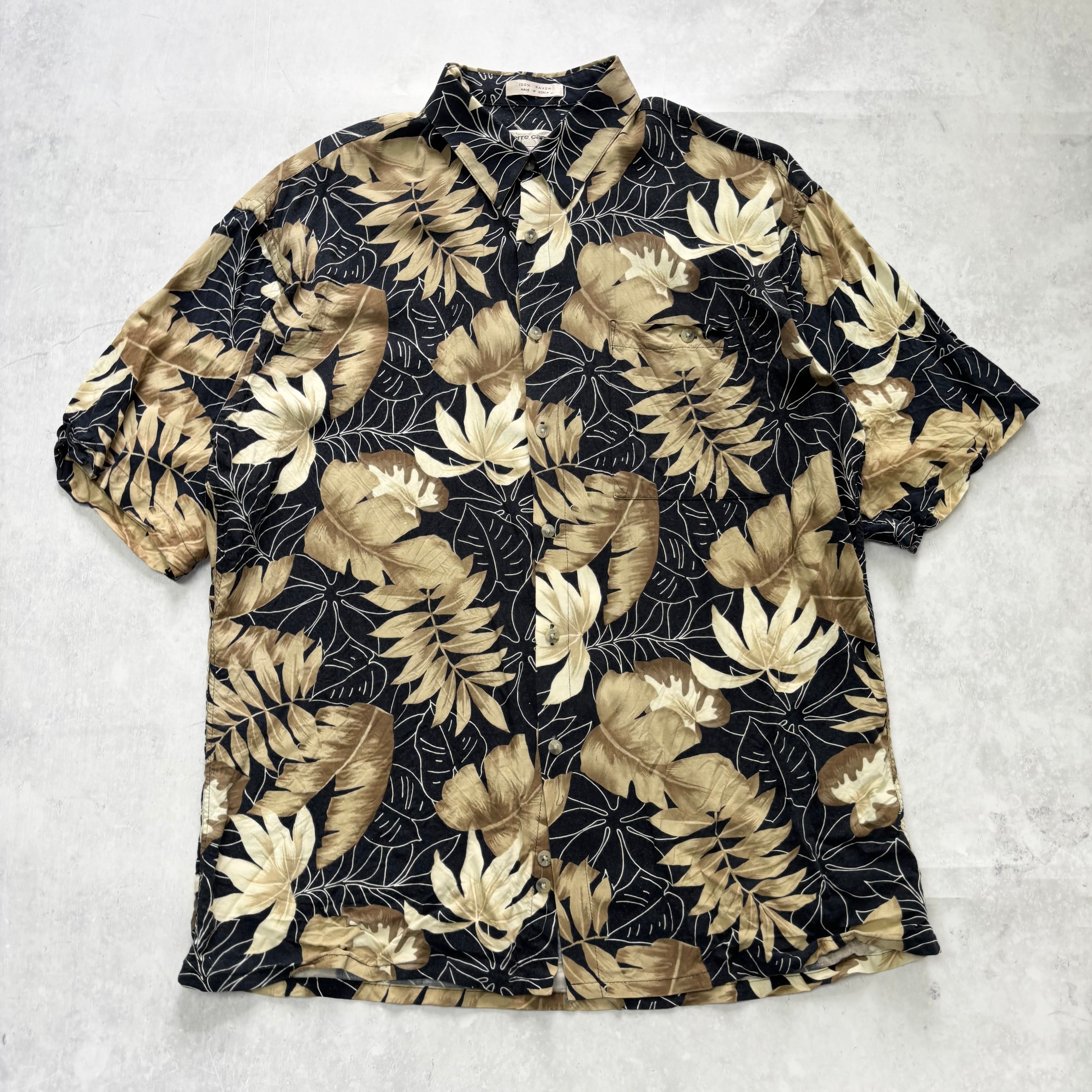 Vintage Hawaiian Shirt Mens Large Black Floral Aloha Short Sleeve Rayon (E)