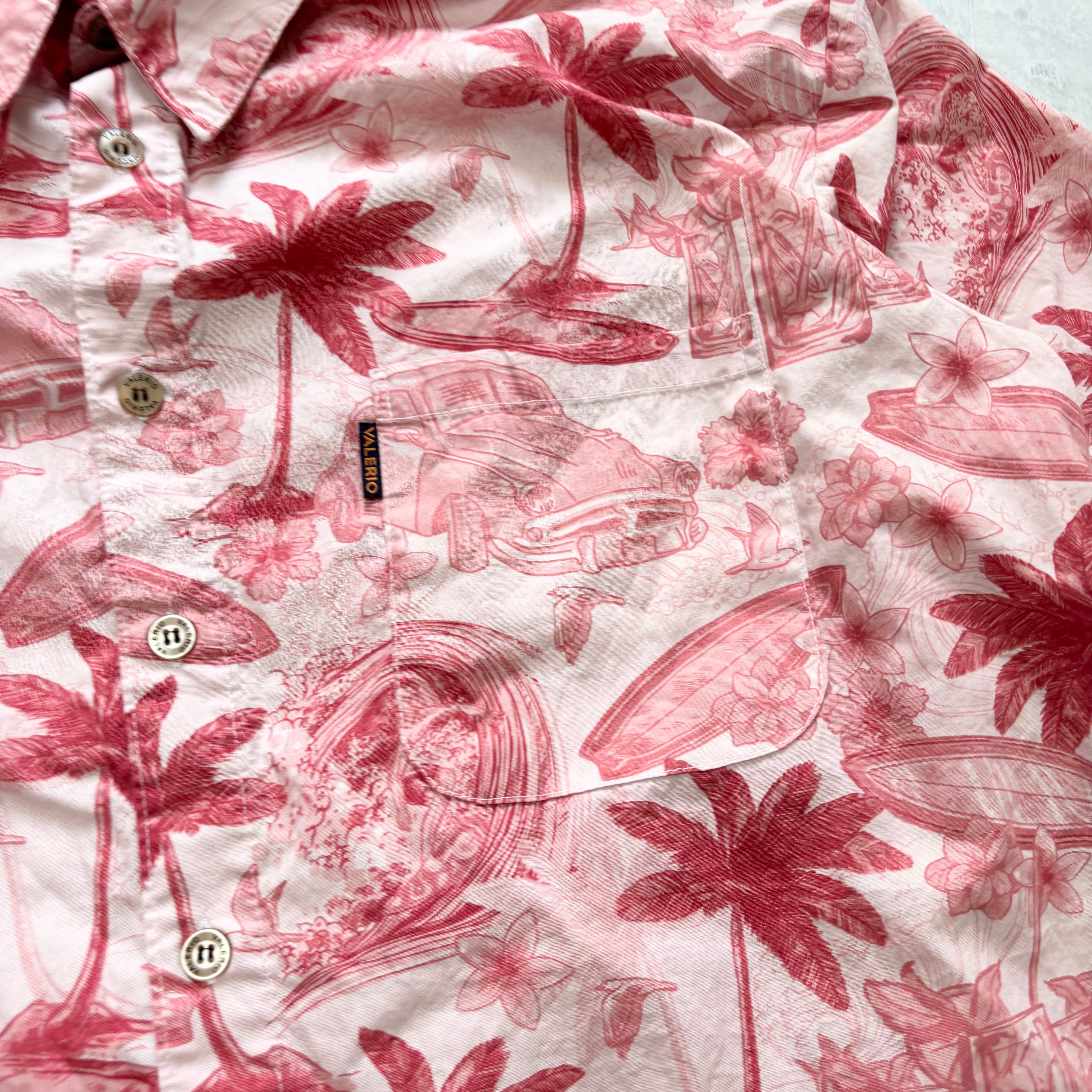 Hawaiian Shirt Mens XL Pink Floral Aloha Short Sleeve Cotton Funky (E)