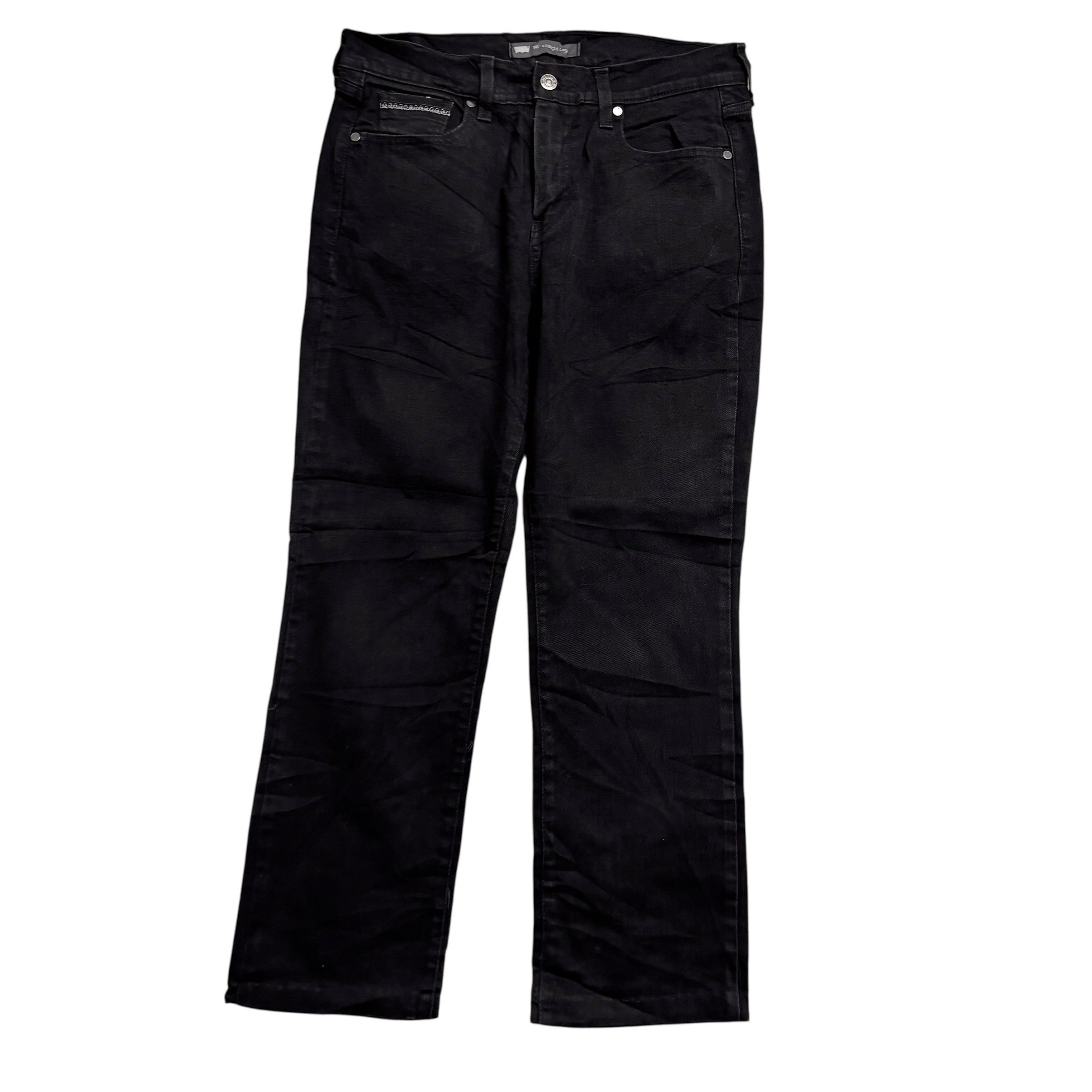 Levis 505 Jeans W30 L27 Womens Regular Straight Fit Black Stretch Denim