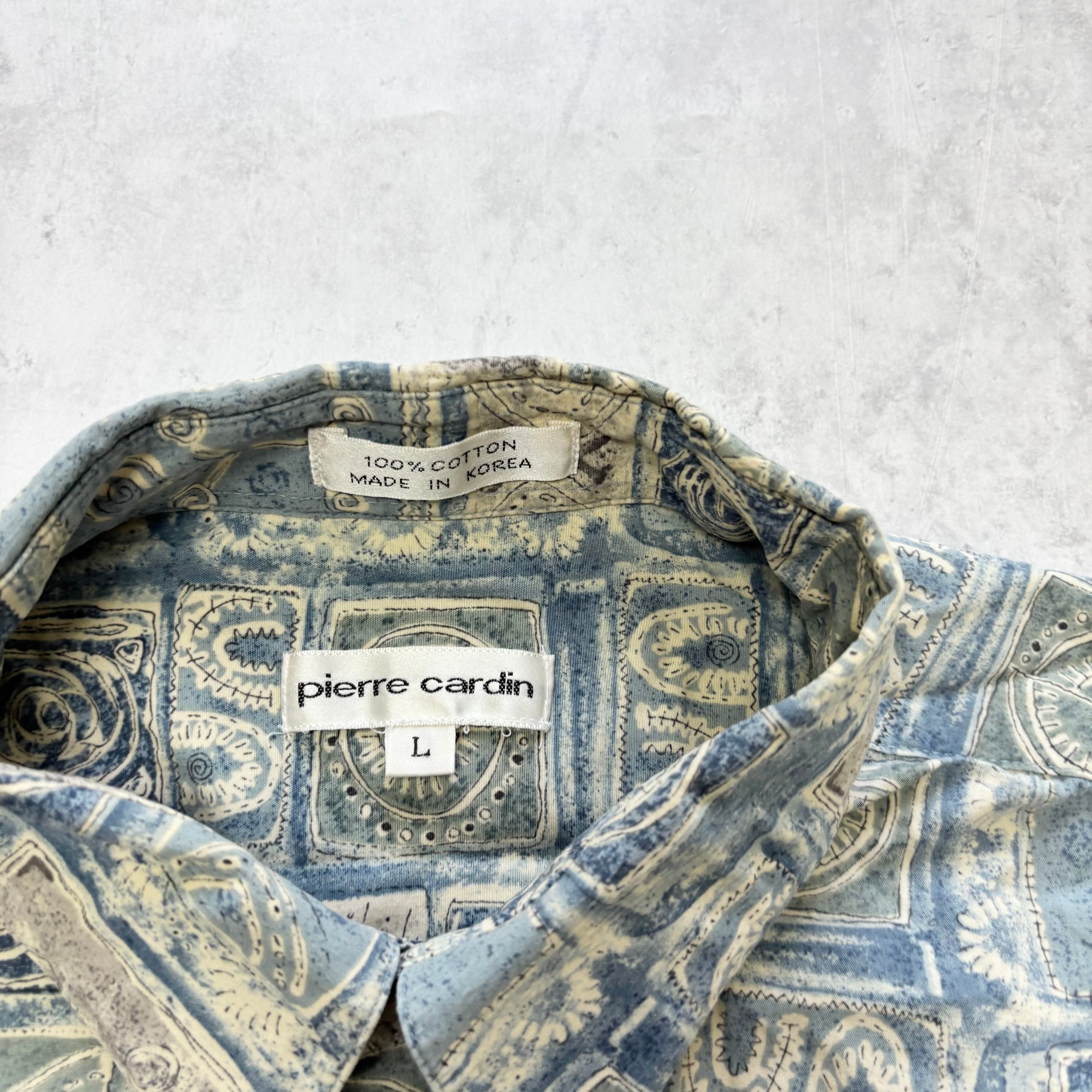 Vintage Hawaiian Shirt Mens Large Blue Pattern Abstact Short Sleeve Rayon (E)