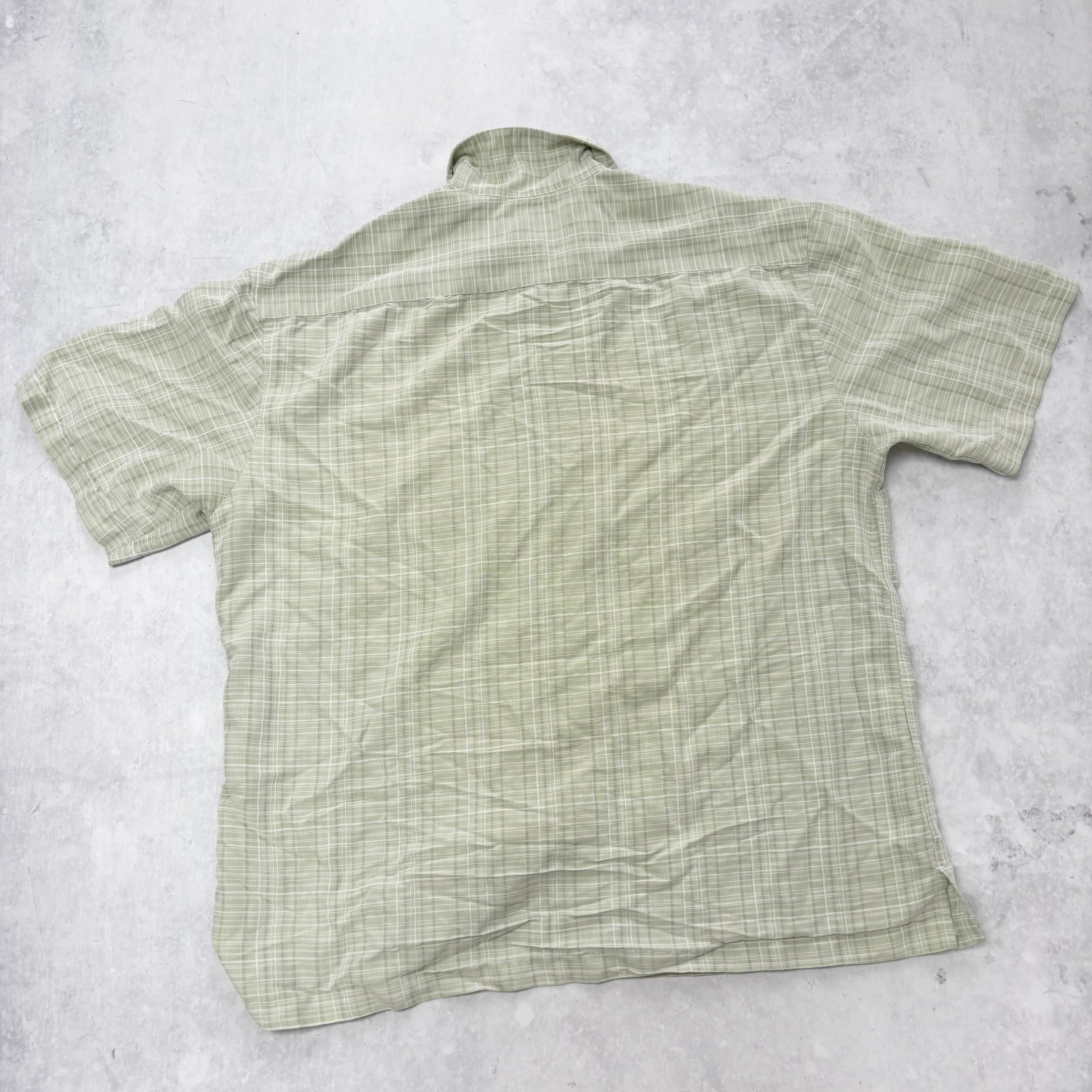 Vintage Check Shirt Mens Large Green Short Sleeve Rayon Blend (E)