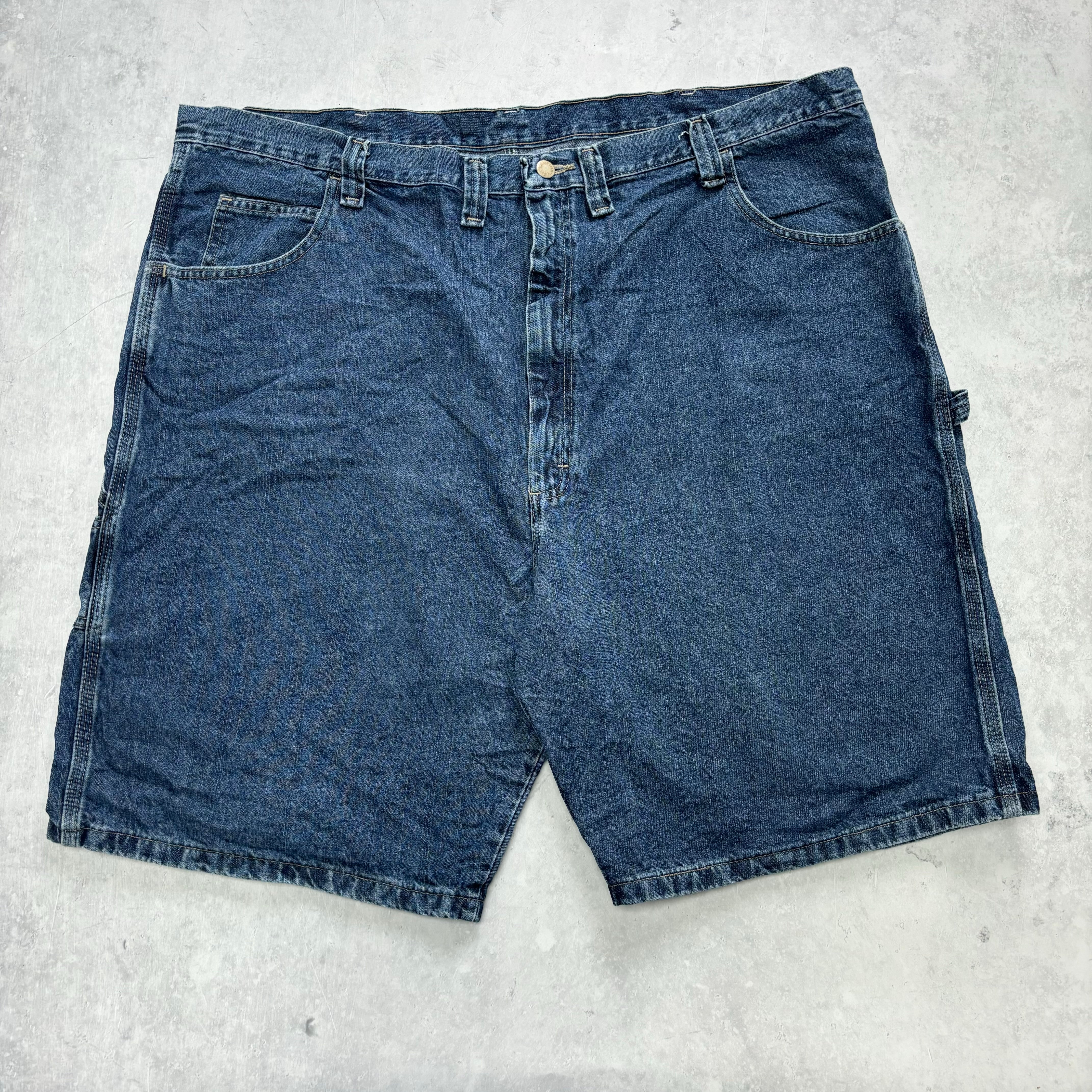 Vintage Wrangler Jorts W46 Mens Denim Shorts Dark Blue Baggy Relaxed Carpenter