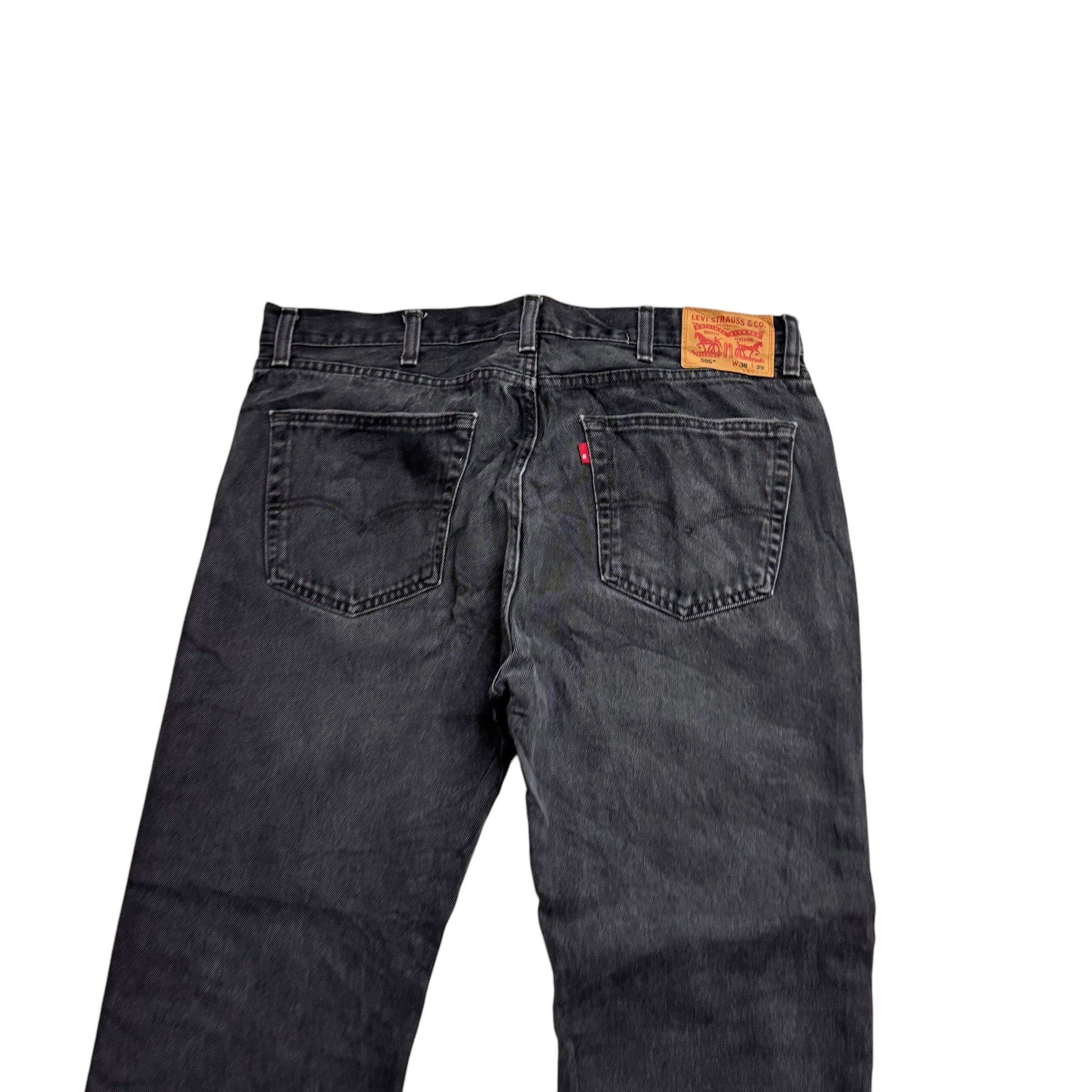 Levis 505 Jeans W38 L29 Mens Black Regular Straight Fit Denim (E)