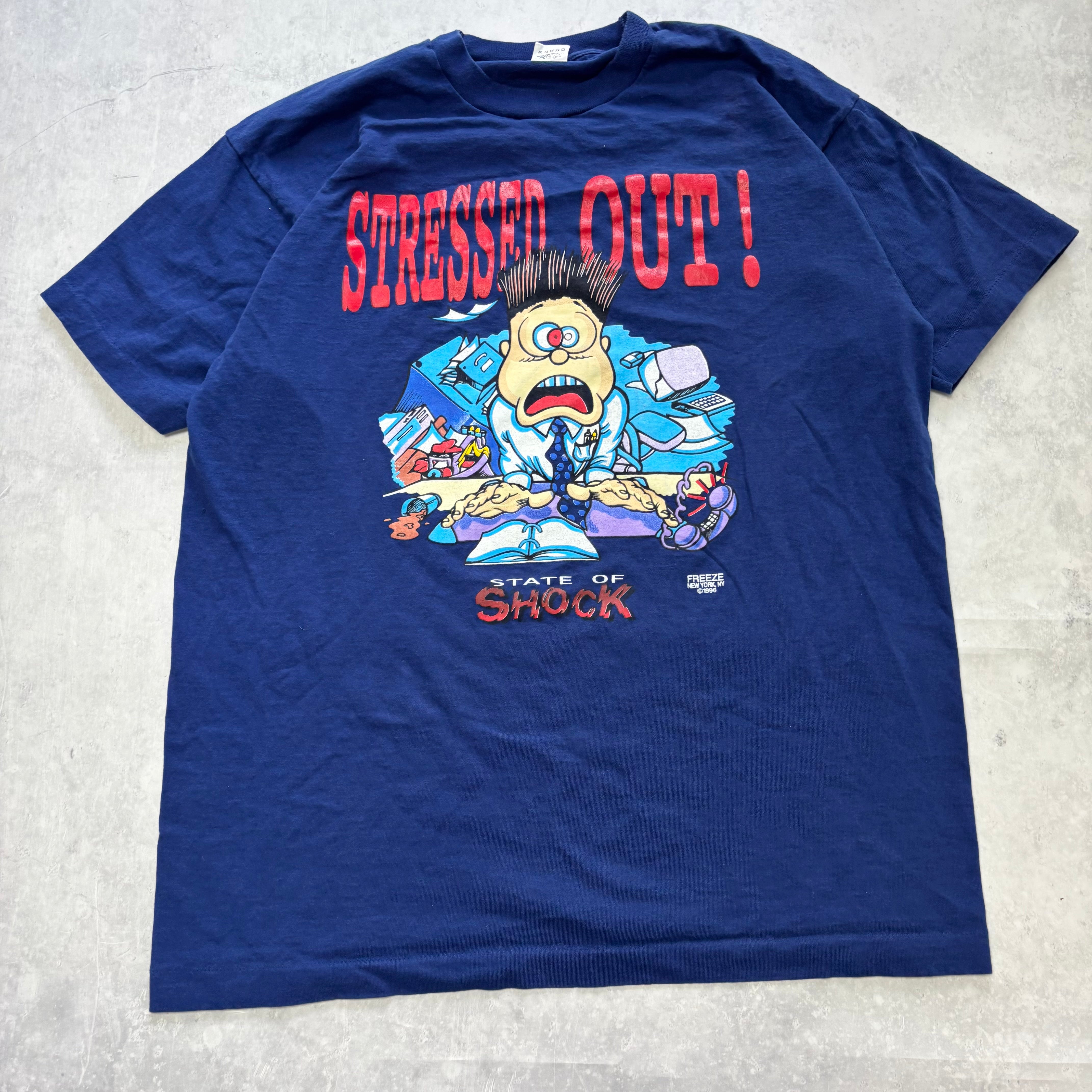 Vintage T Shirt Mens XL Blue Single Stitch Graphic Print 90s USA Funny (E)