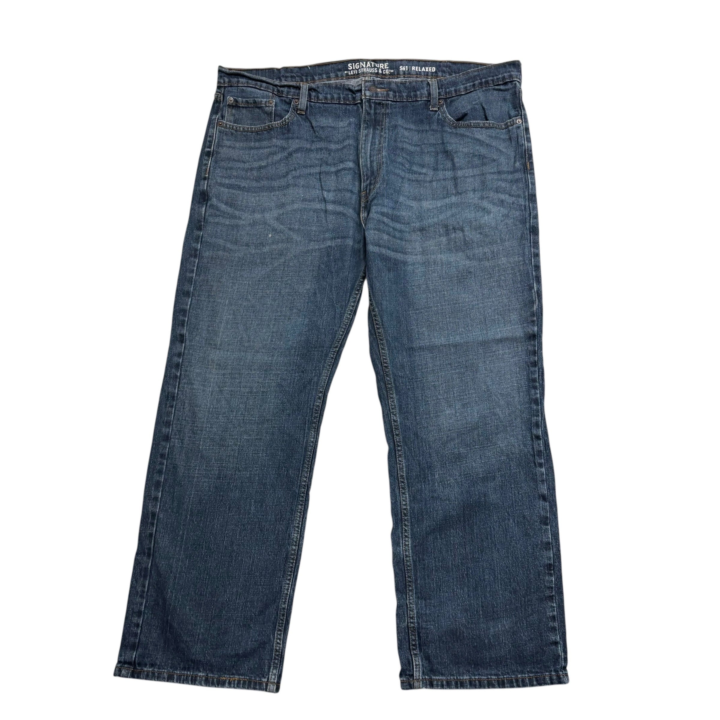 Levis Signature Jeans W42 L30 Mens Dark Blue Relaxed Straight Stretch Denim (E)