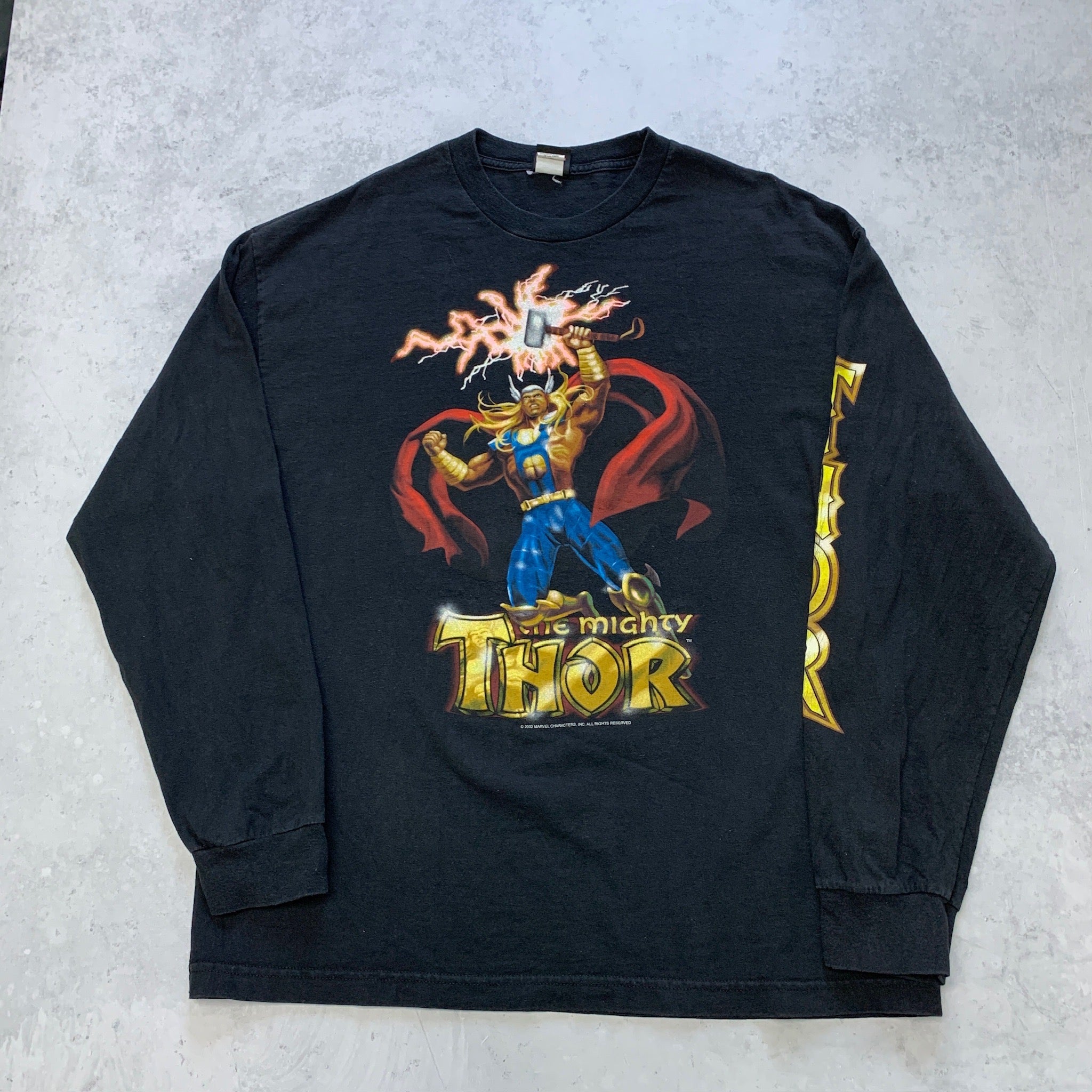 Vintage T Shirt Mens XL Black Marvel Mad Engine Mighty Thor Longsleeve 2002 Y2K