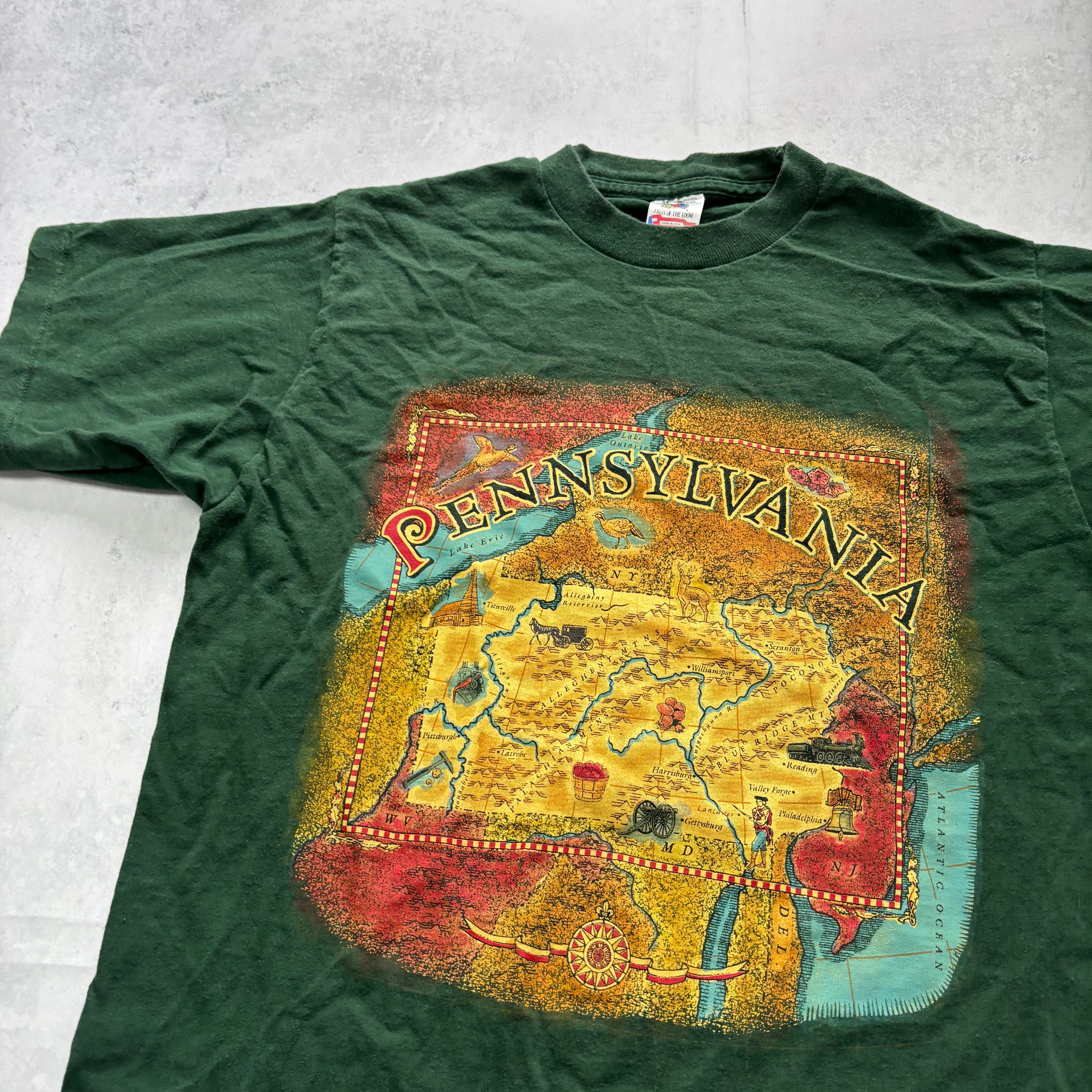 Vintage T Shirt Mens Medium Green Single Stitch Graphic Print 90s USA Tourist (E)