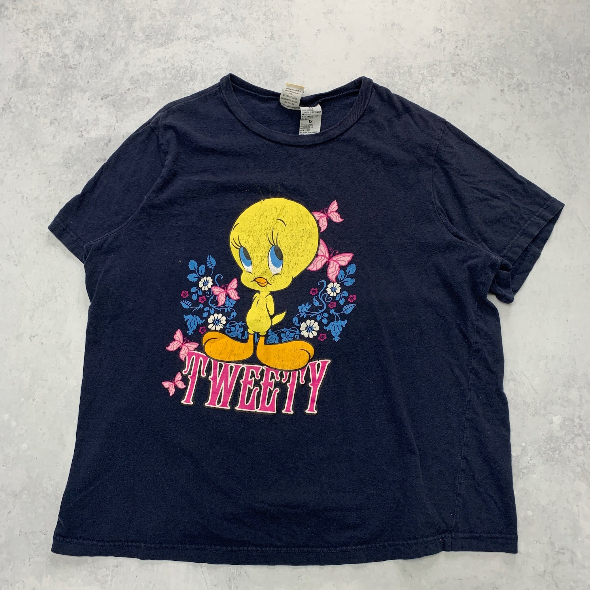 Vintage T Shirt Womens XL Blue Navy Looney Tunes Cartoon Graphic Print Tweety