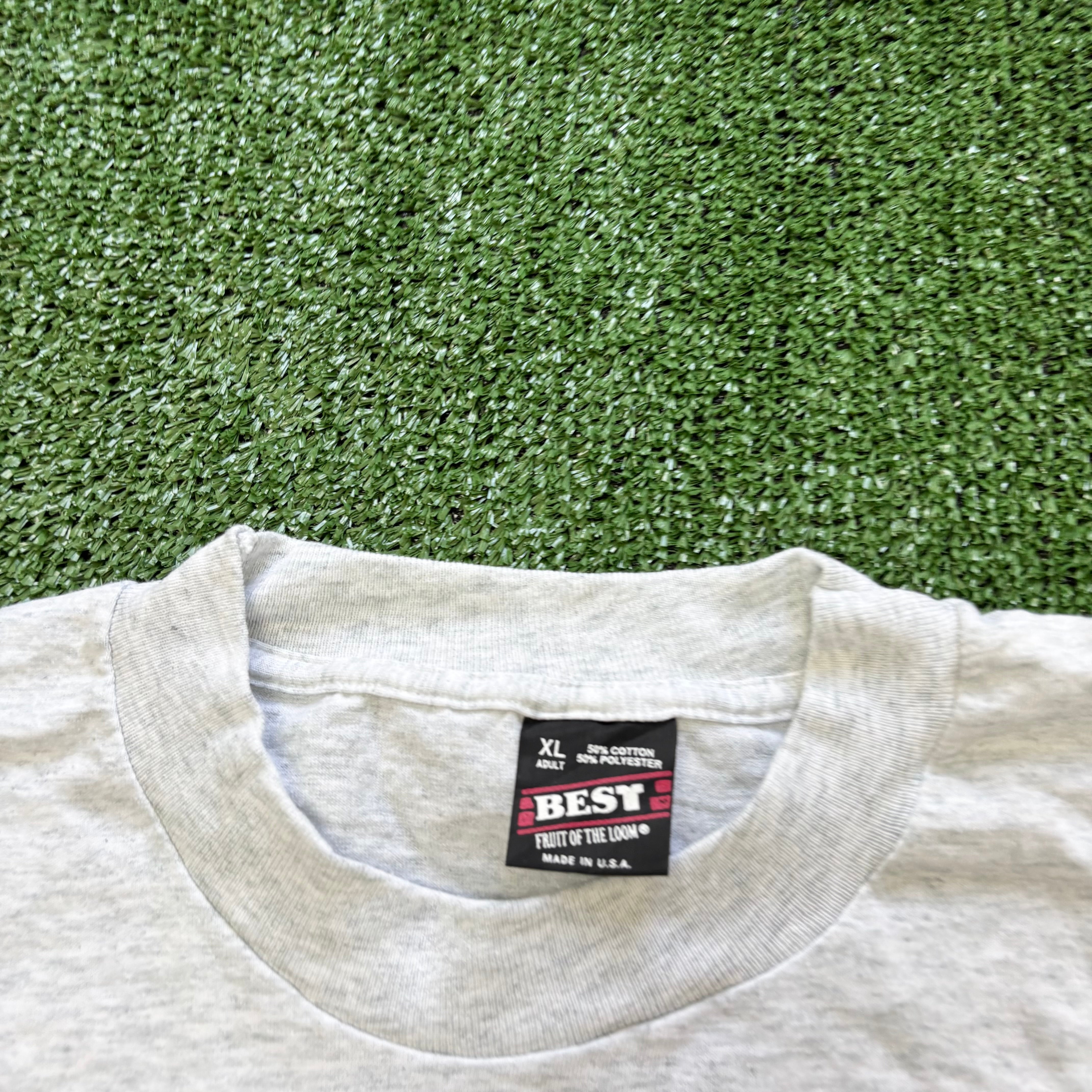 Vintage T Shirt Mens XL Grey Single Stitch Graphic Print 90s USA Track (E)