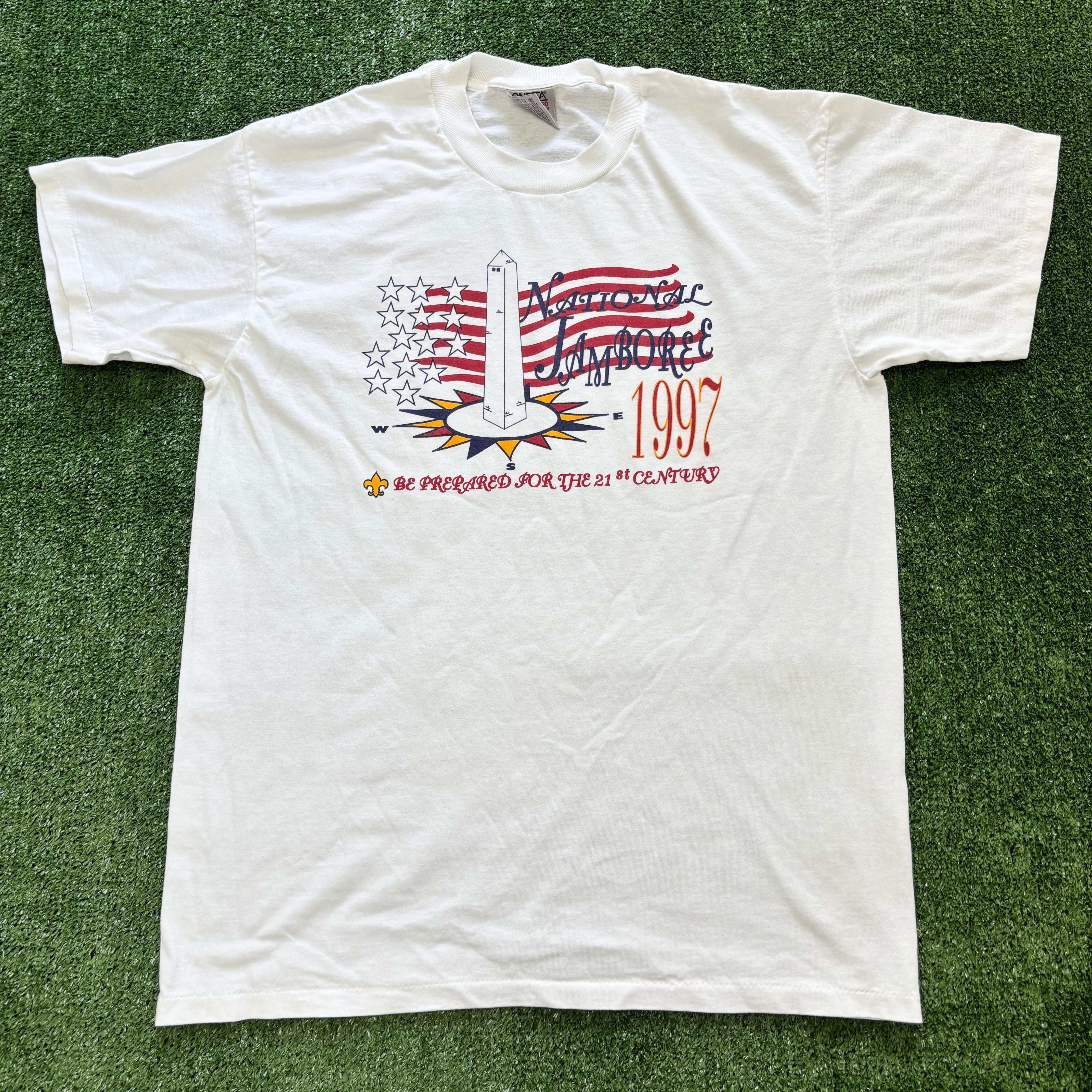 Vintage T Shirt Mens Large White Single Stitch Graphic Print 90s USA (E)