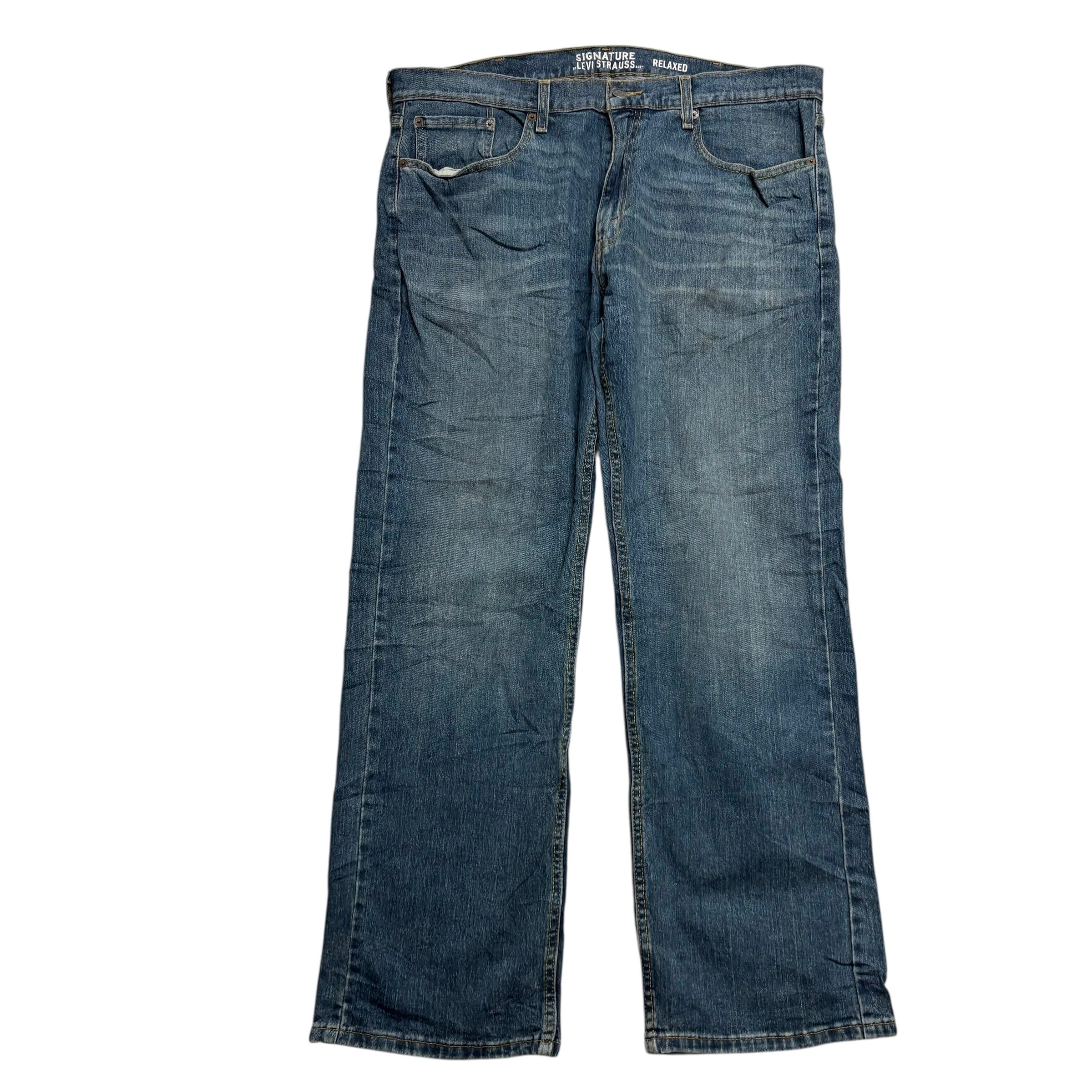 Levis Signature Jeans W38 L30 Mens Dark Blue Relaxed Straight Stretch Denim (E)