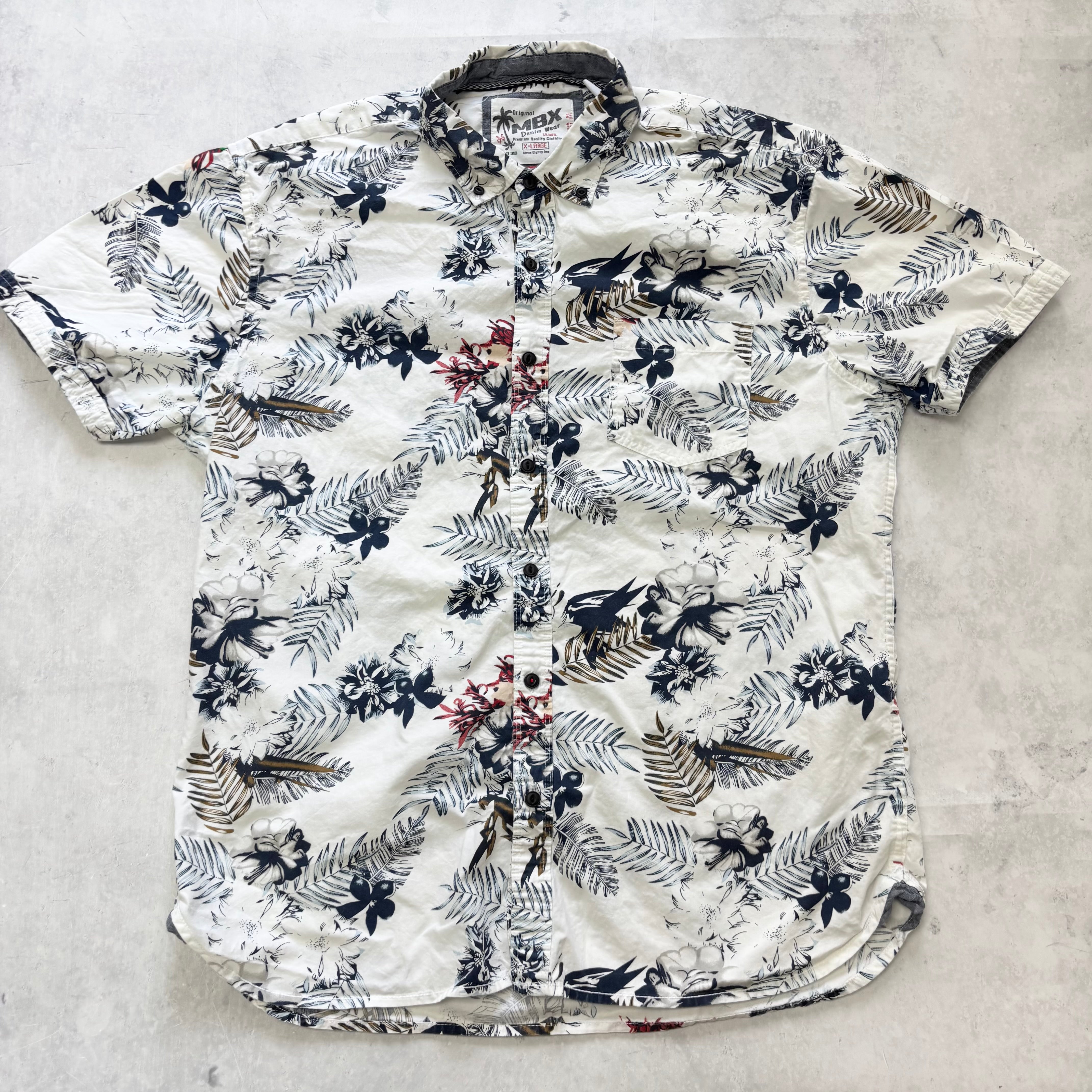 Hawaiian Shirt Mens XL White Floral Aloha Short Sleeve Cotton Regular Fit (E)