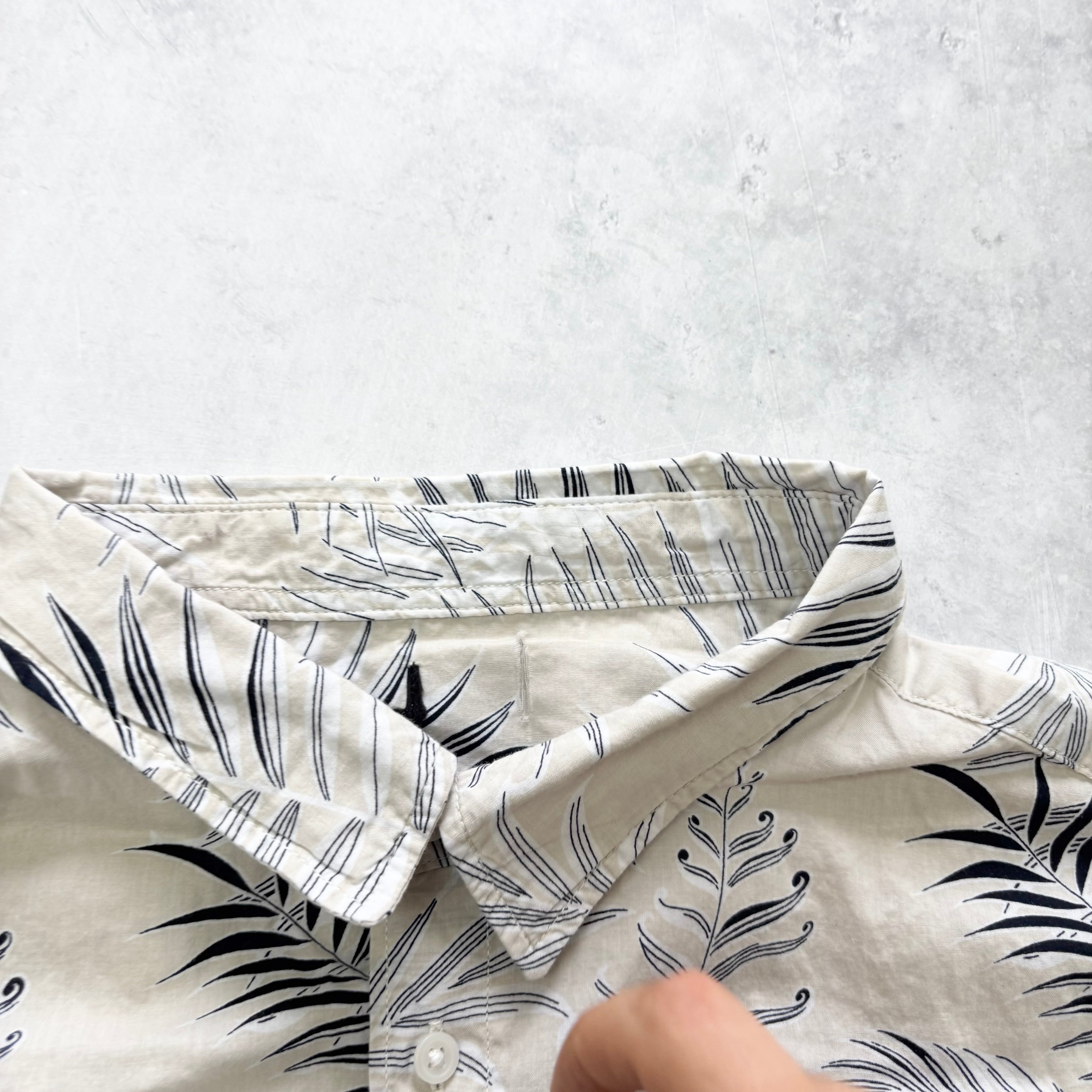 Hawaiian Shirt Mens XL Beige Floral Aloha Short Sleeve Cotton (E)