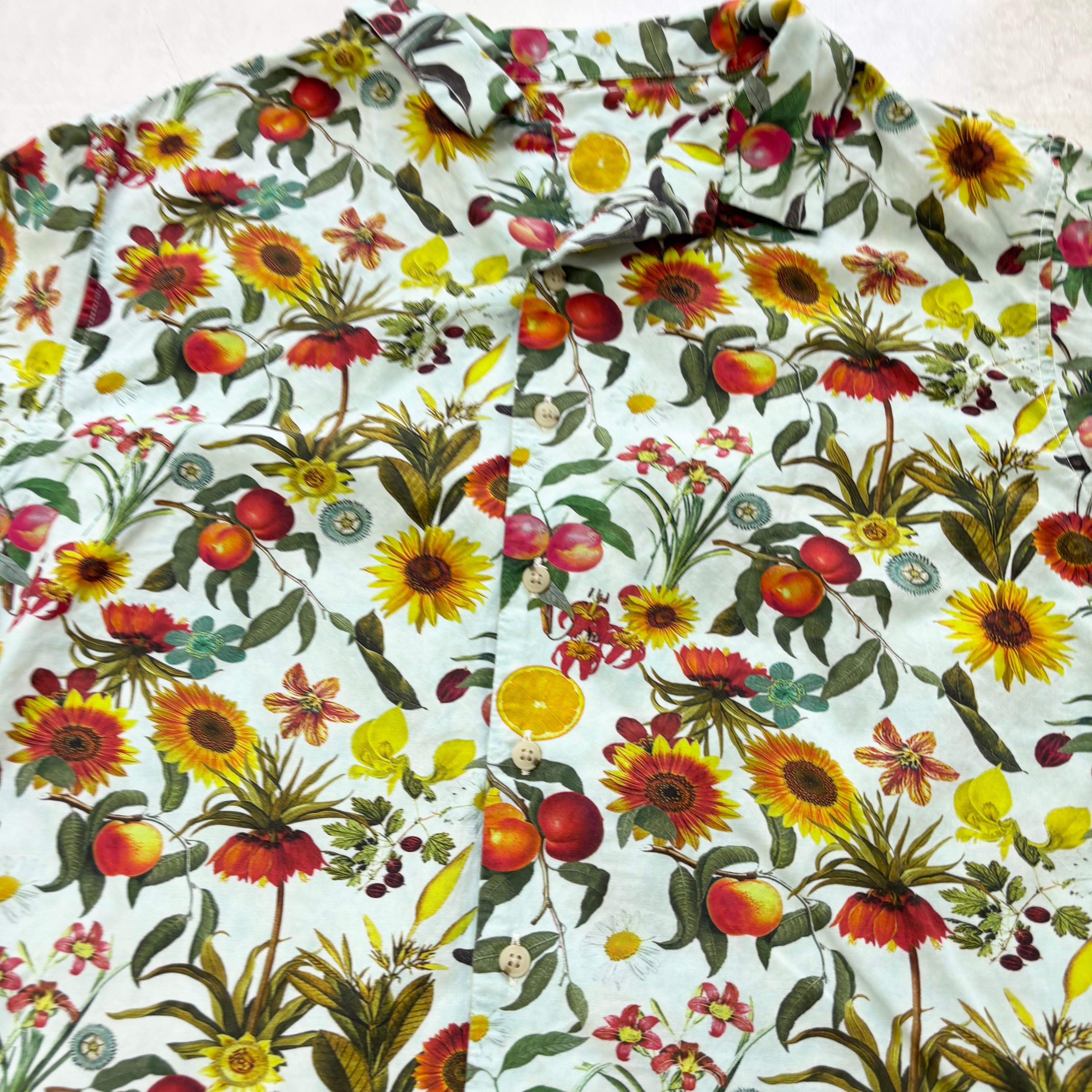 Hawaiian Shirt Mens Large Blue Floral Aloha Short Sleeve Viscose Blend (E)
