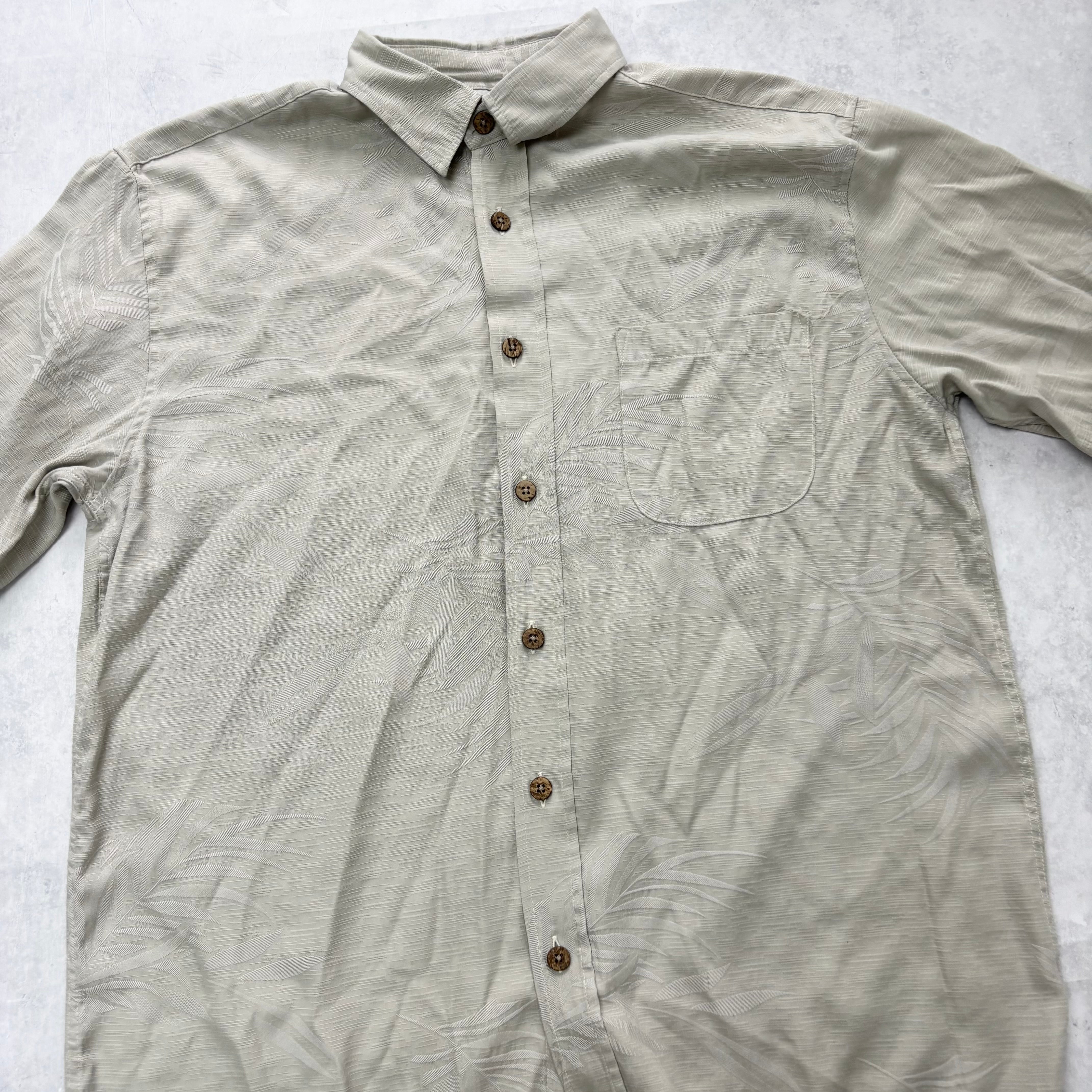 Vintage Hawaiian Shirt Mens Large Grey Floral Aloha Short Sleeve Rayon (E)