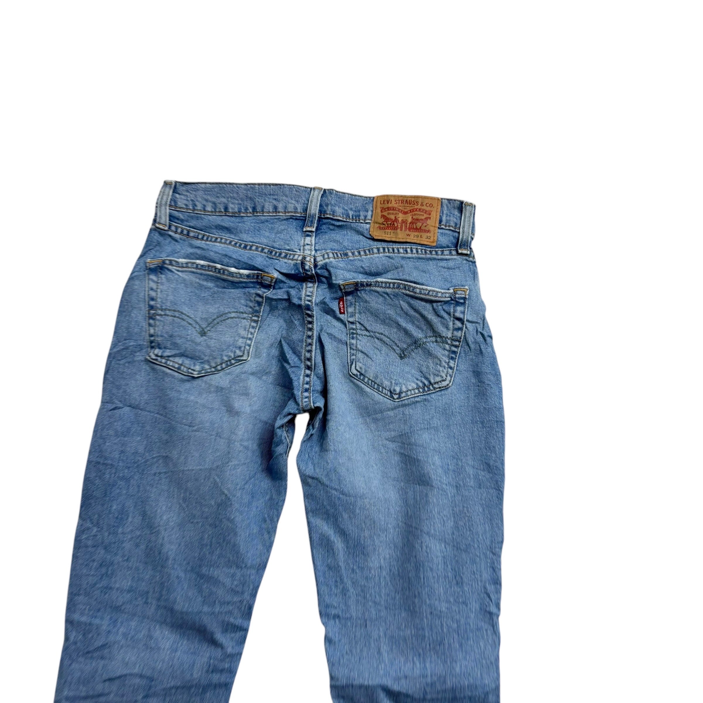 Levis 511 Jeans W29 L32 Mens Light Blue Slim Fit Stretch Distressed Denim