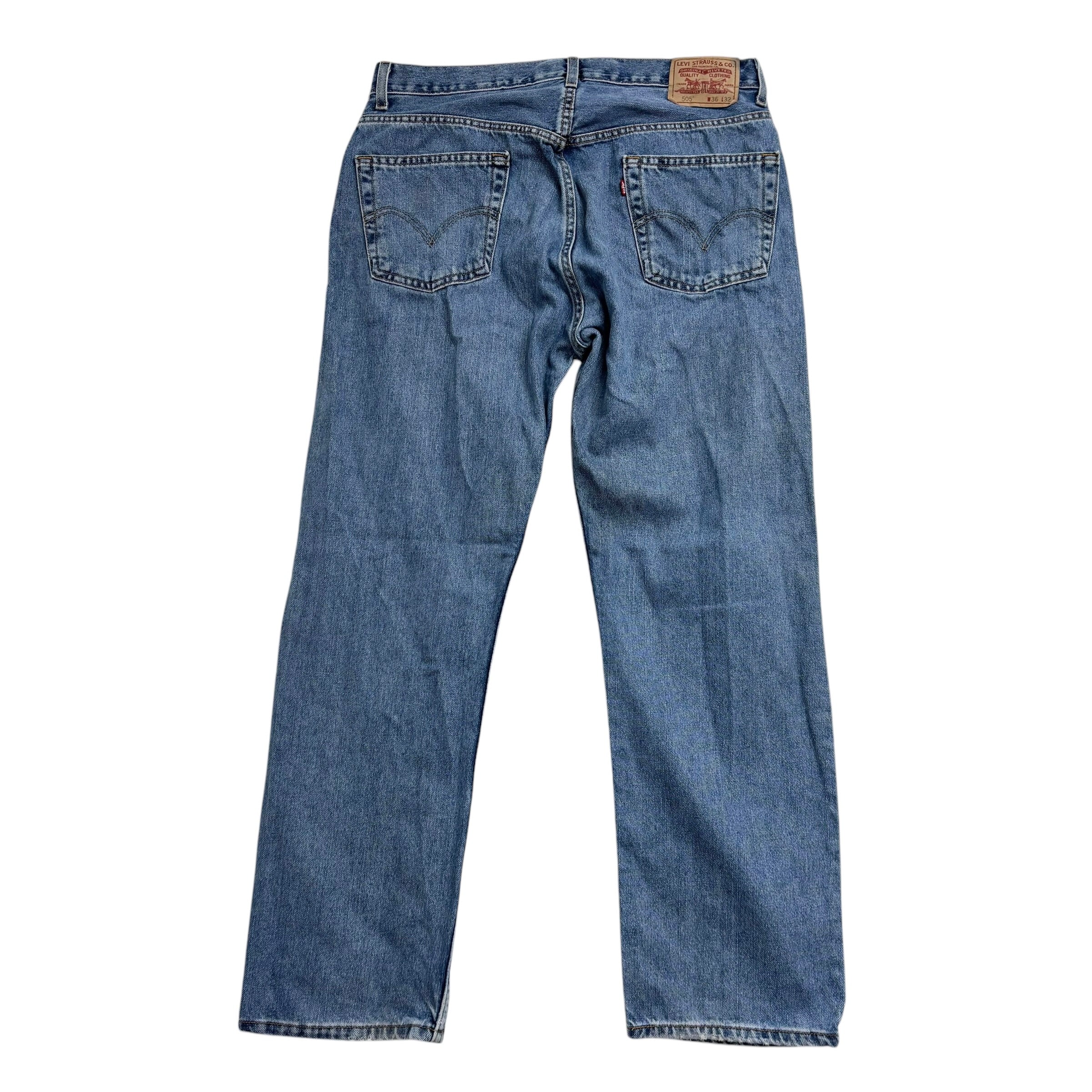 Levis 505 Jeans W36 L32 Mens Mid Blue Regular Straight Fit Vintage Denim (F)