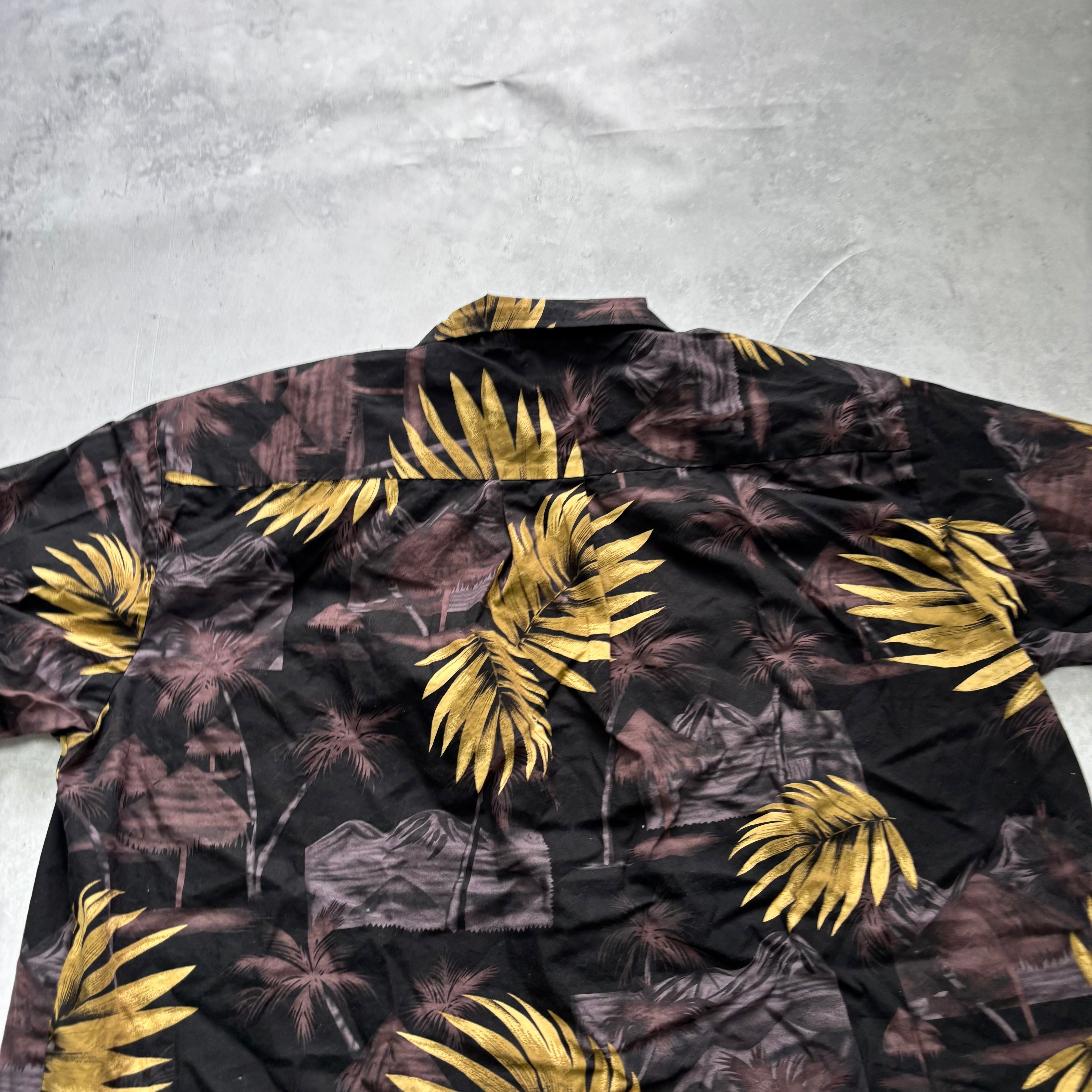 Vintage Hawaiian Shirt Mens XXL Black Floral Aloha Short Sleeve (E)