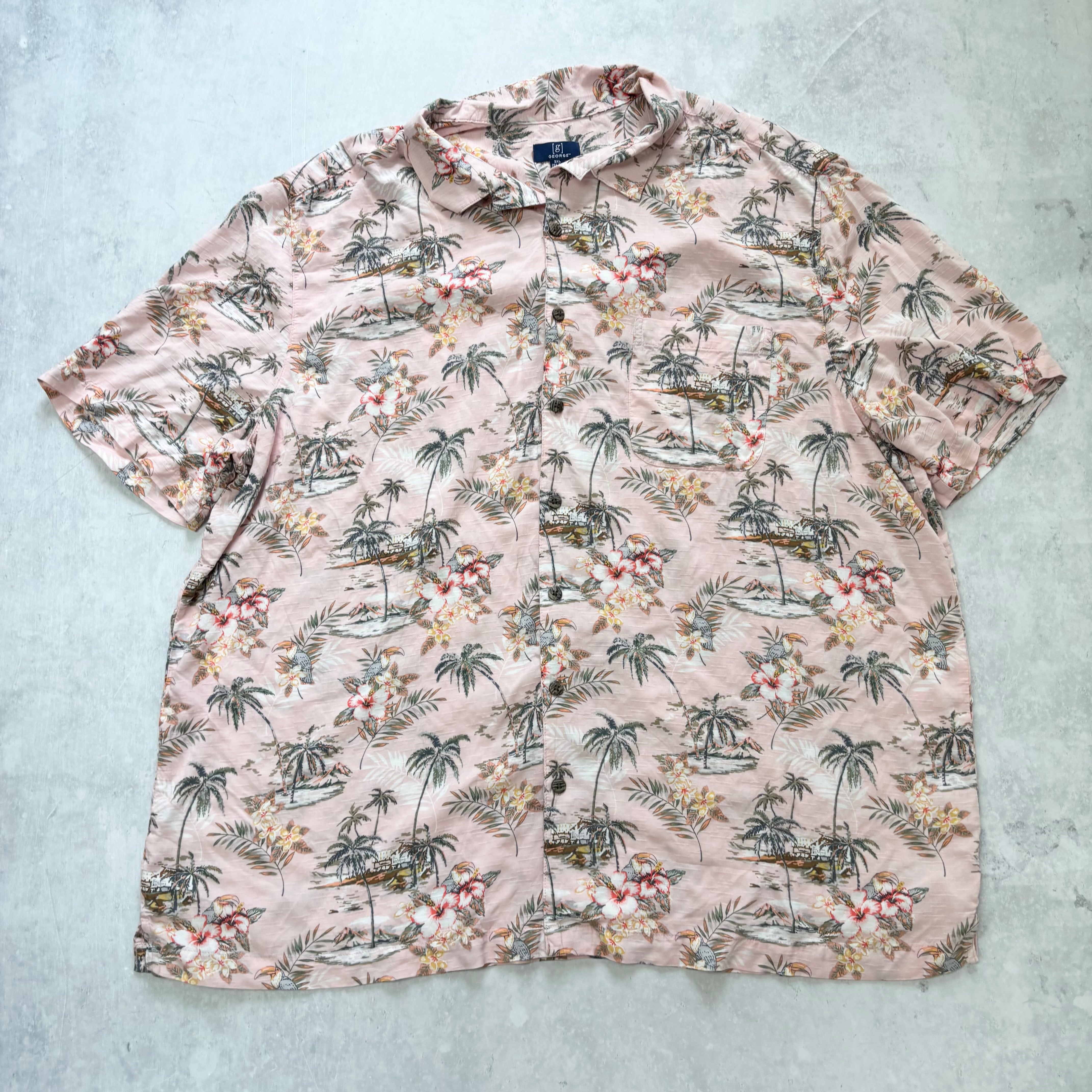 Hawaiian Shirt Mens 3XL Pink Floral Aloha Short Sleeve Rayon (E)