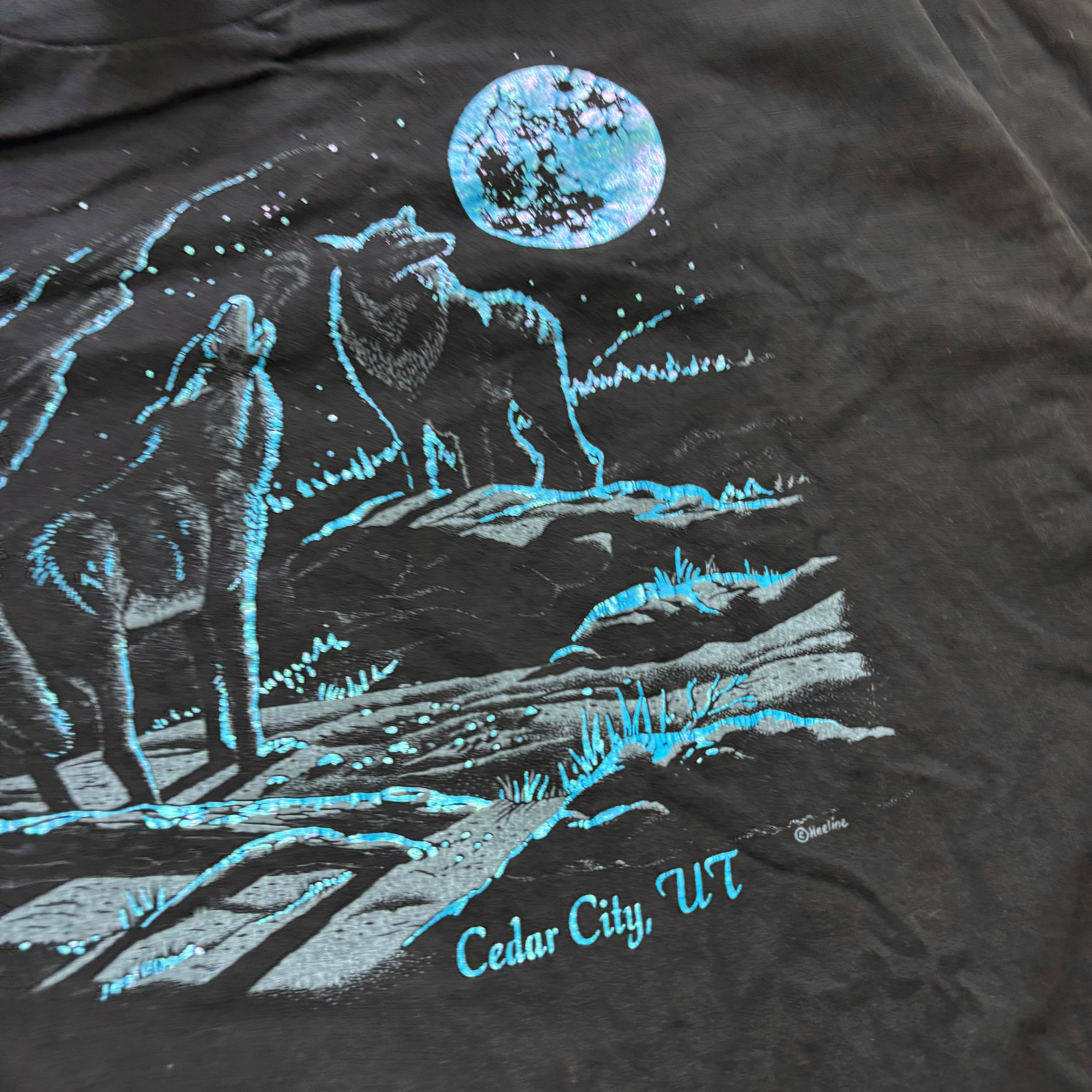 Vintage T Shirt Mens XXL Black Graphic Print 90s Wolves Nature Tourist (E)