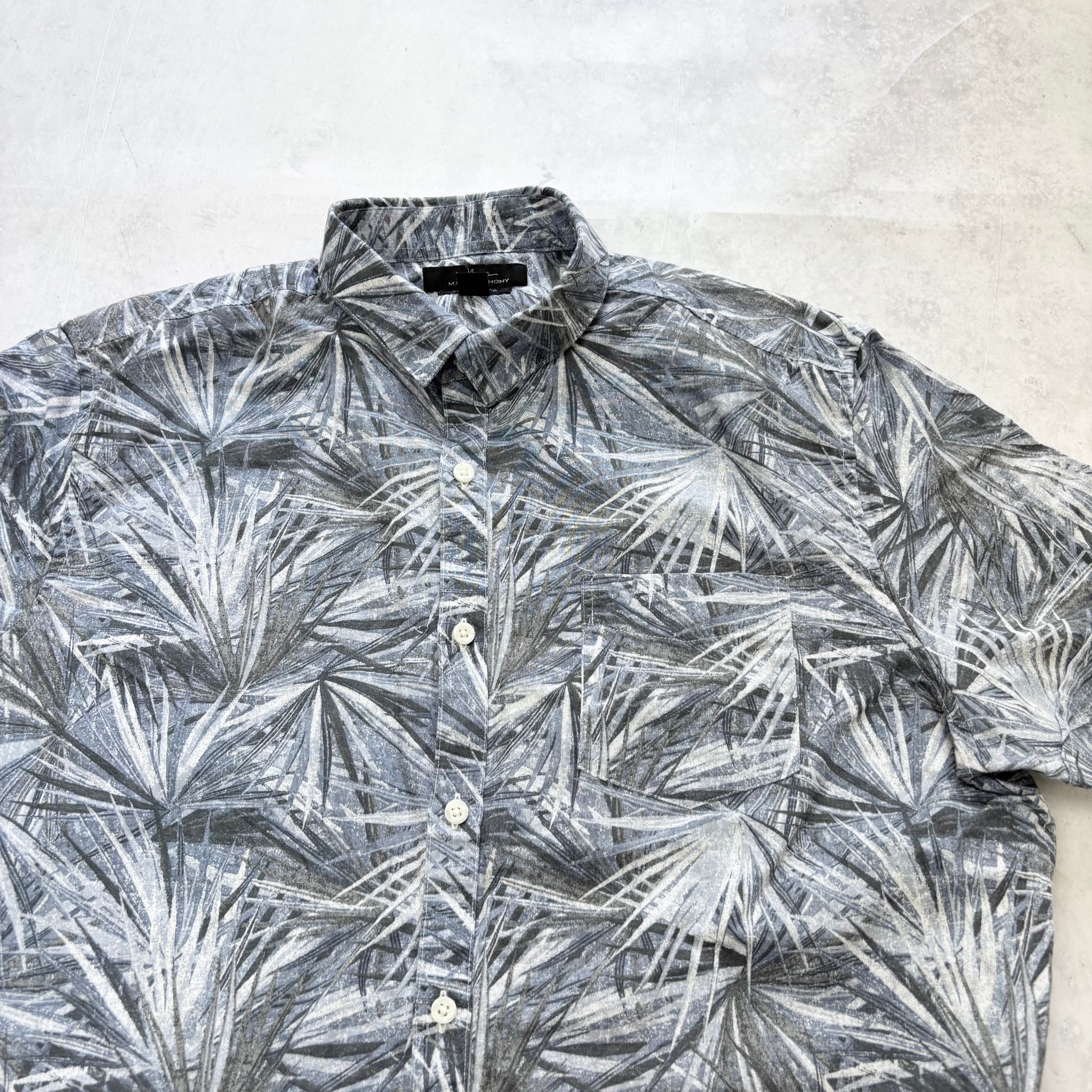 Hawaiian Shirt Mens Large Blue Floral Aloha Short Sleeve Linen Slim Fit (E)