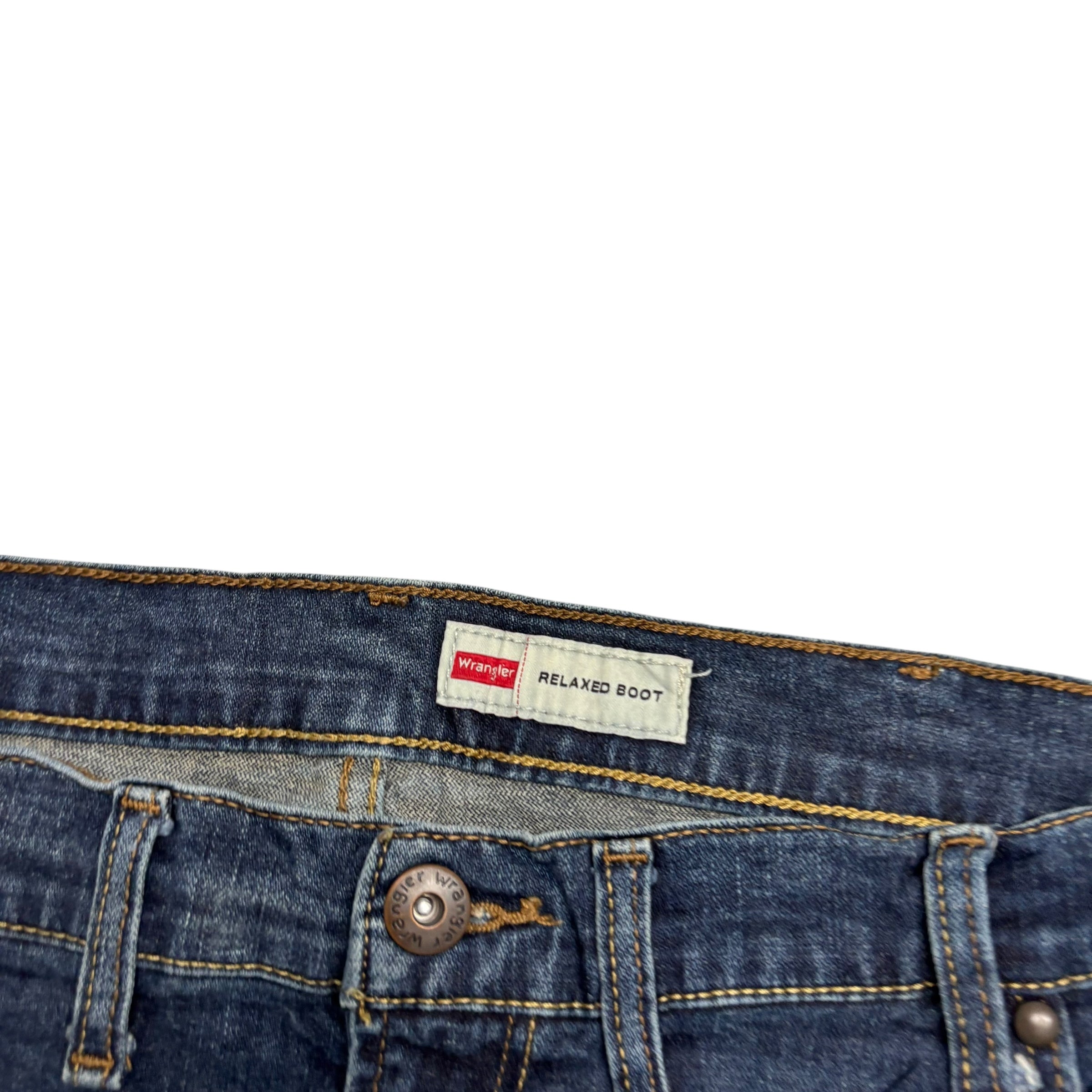 Wrangler Jeans W44 L29 Mens Dark Blue Relaxed Bootcut Fit Stretch Denim (E)