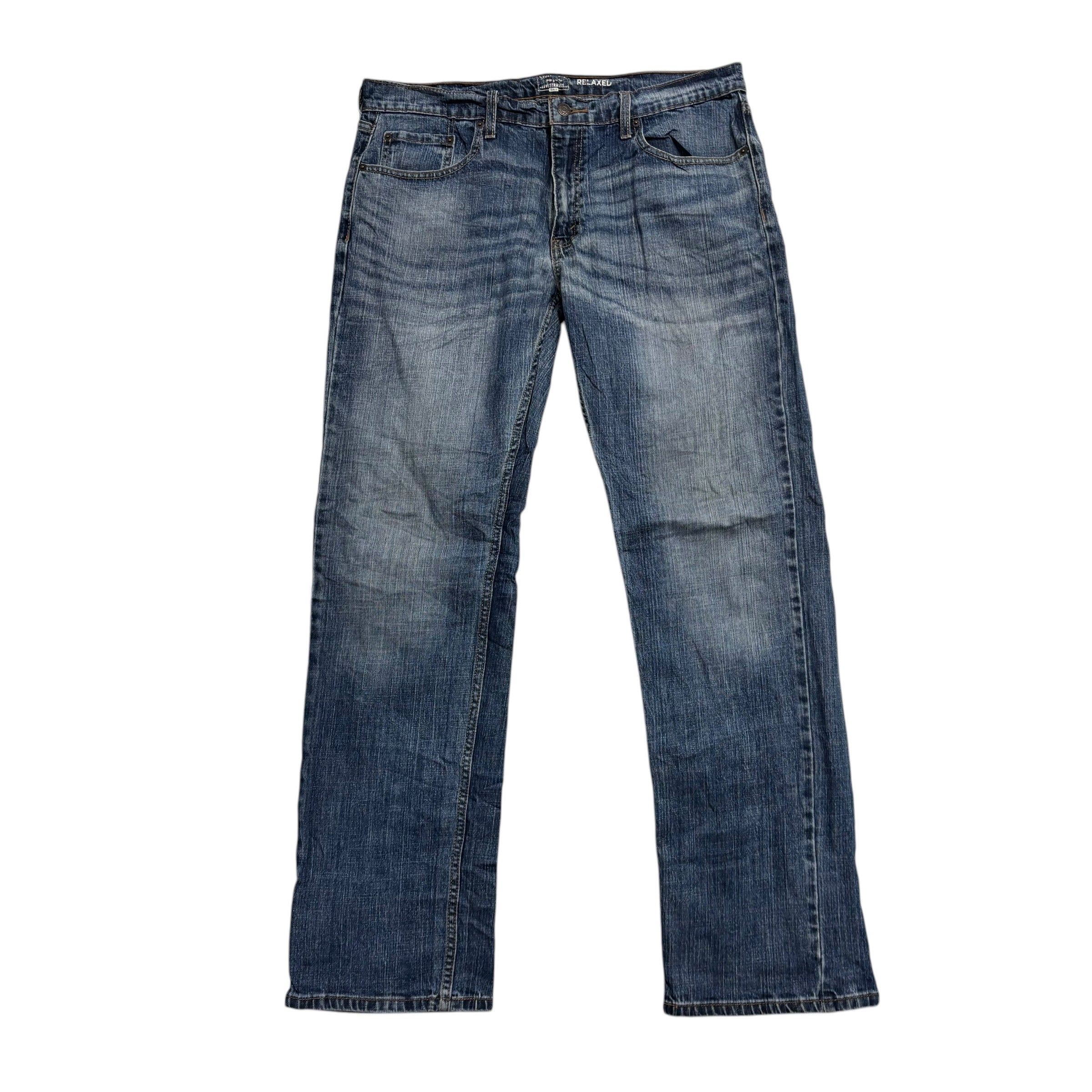Levis Signature Jeans W36 L34 Mens Mid Blue Relaxed Straight Stretch Denim (E)