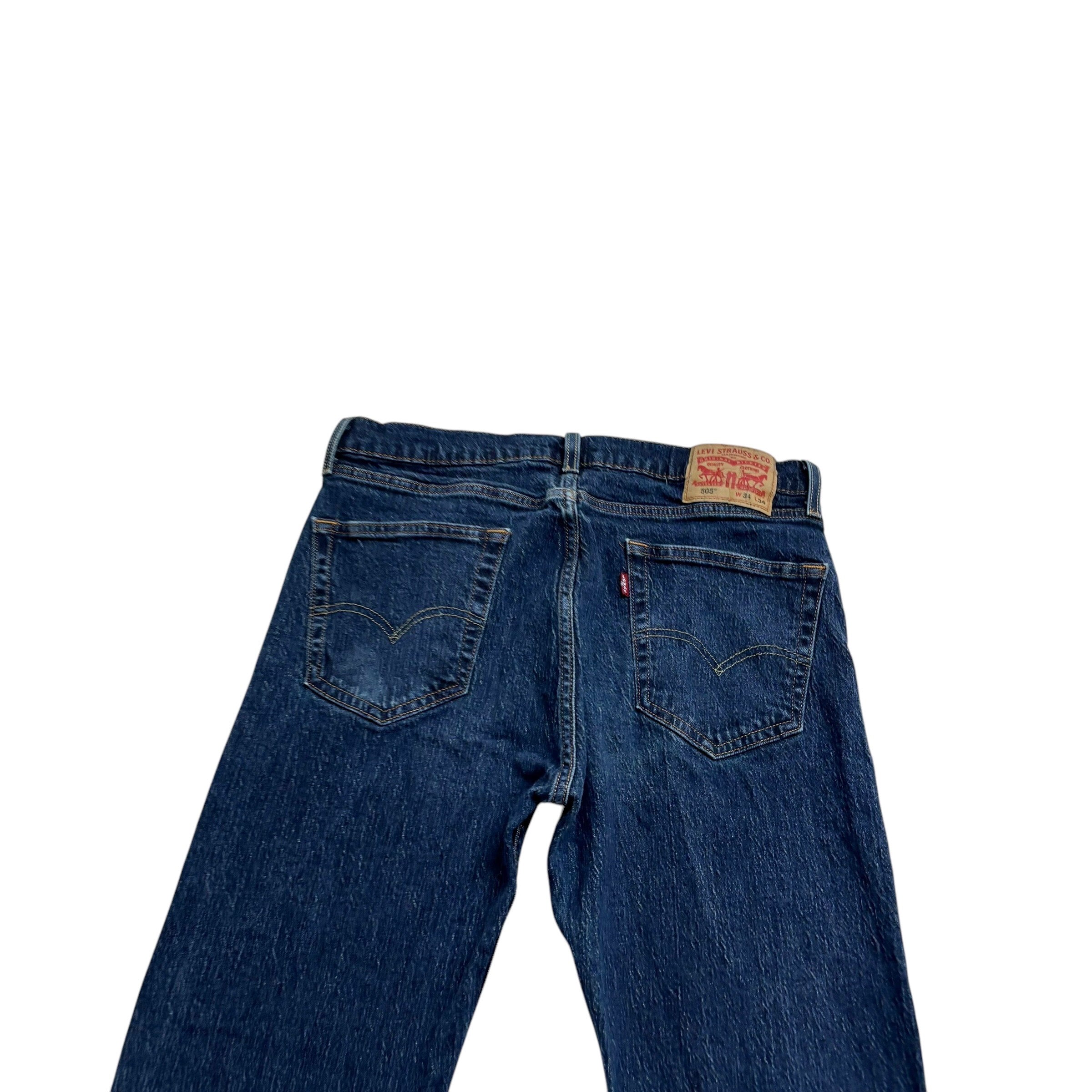 Levis 505 Jeans W34 L34 Mens Dark Blue Regular Straight Fit Stretch Denim (E)