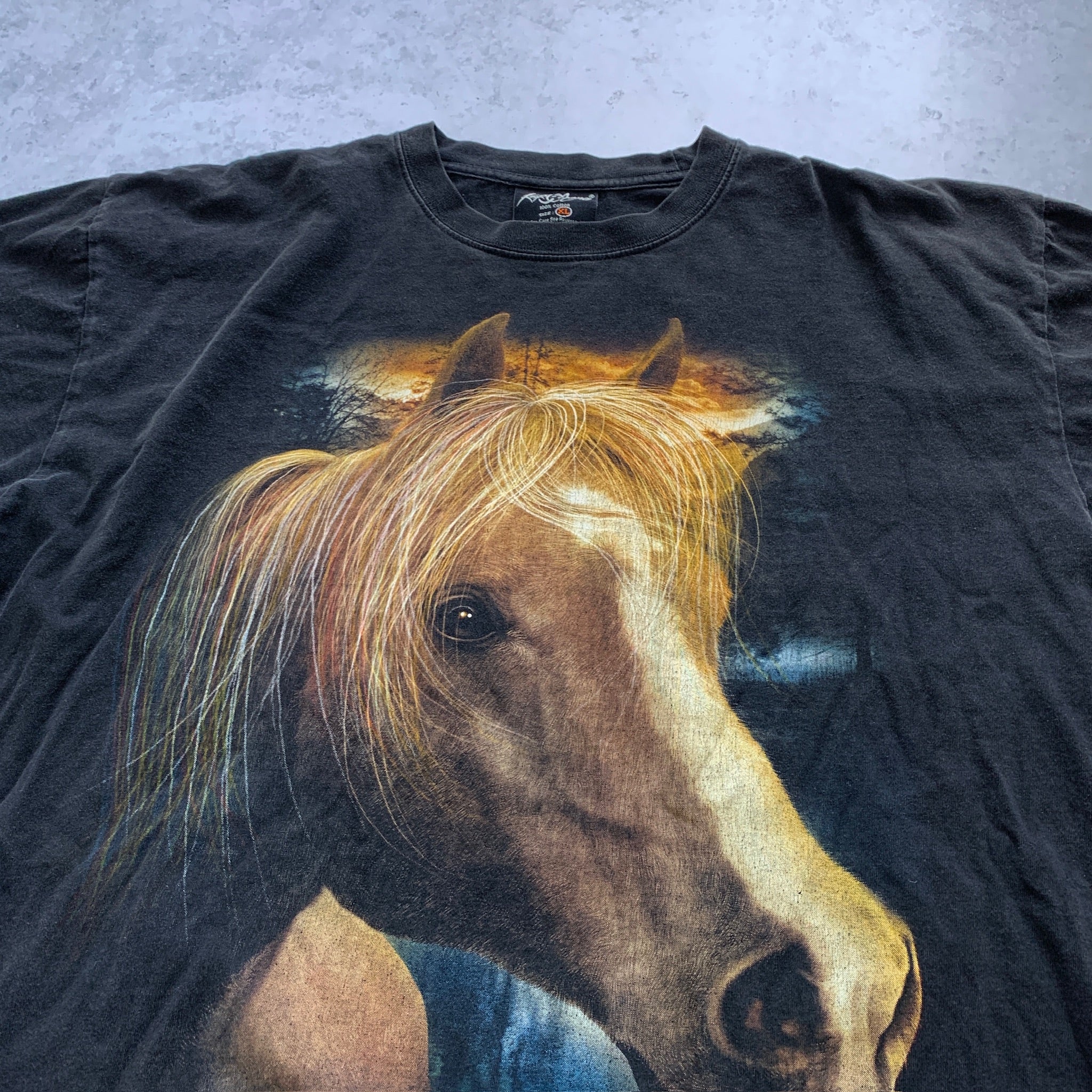 Vintage T Shirt Mens XL Black Graphic Print Y2K Horses Animal