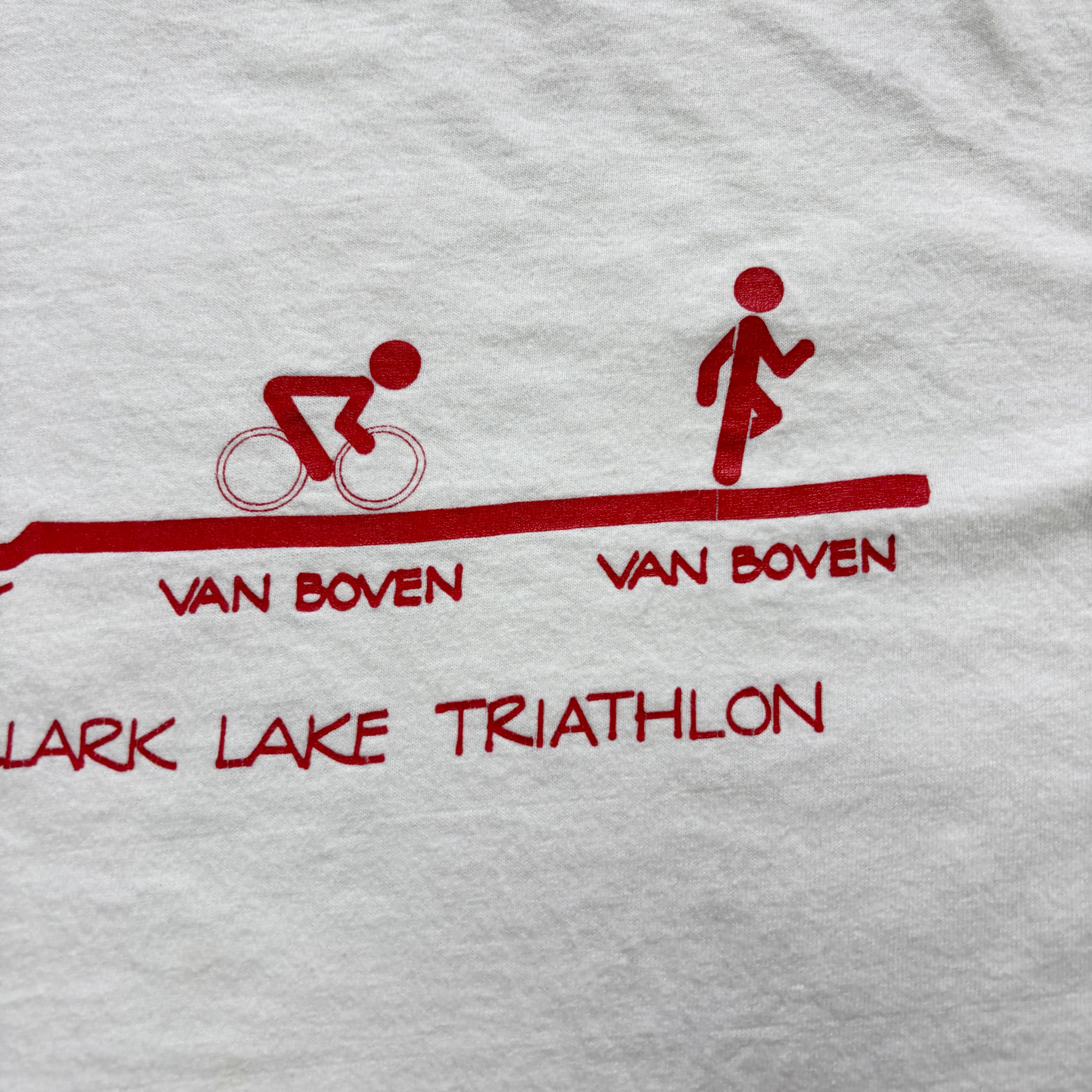 Vintage T Shirt Mens Large White Single Stitch Graphic Print 90s Triathlon (E)