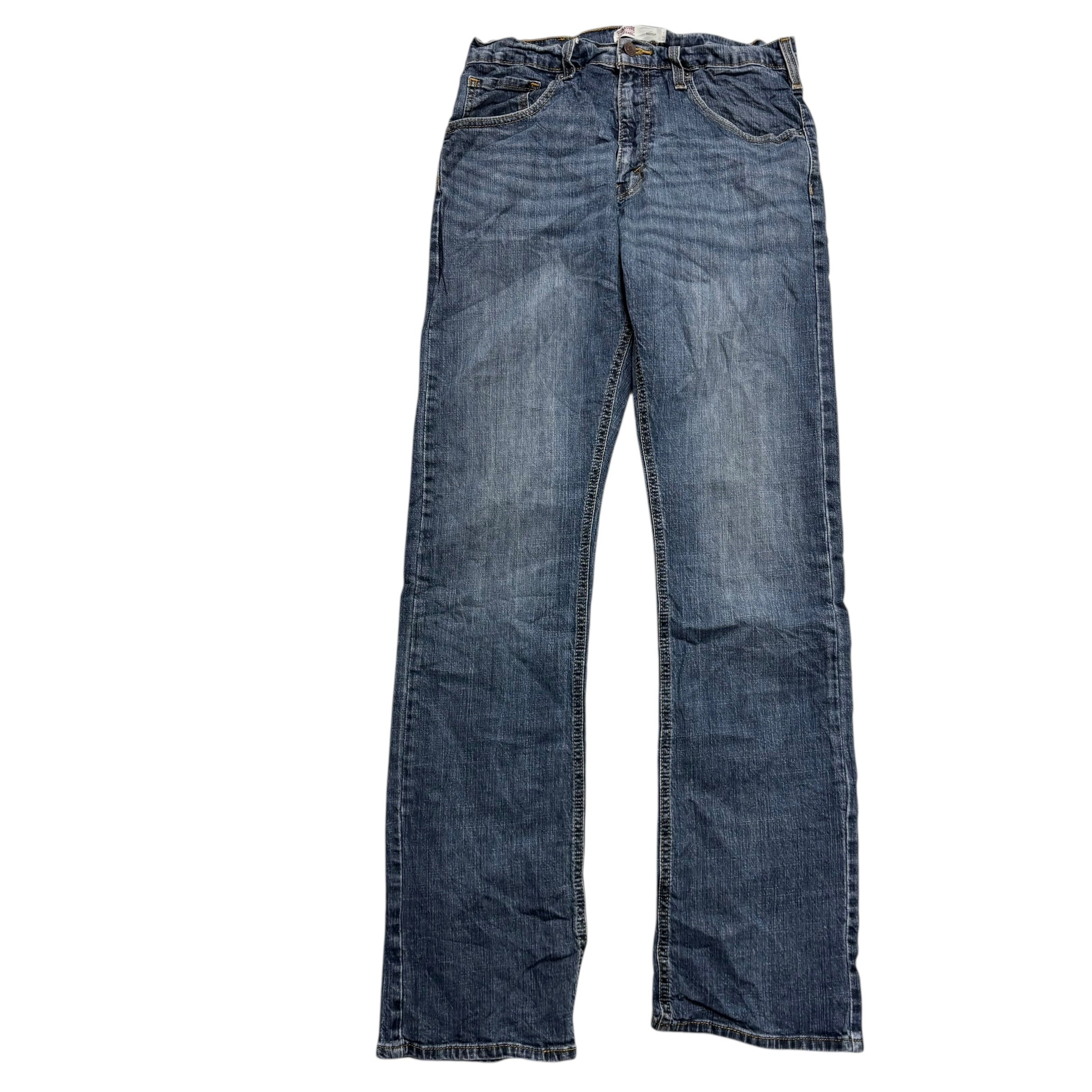 Levis Signature Jeans W32 L34 Mens Mid Blue Regular Bootcut Fit Stretch (E)
