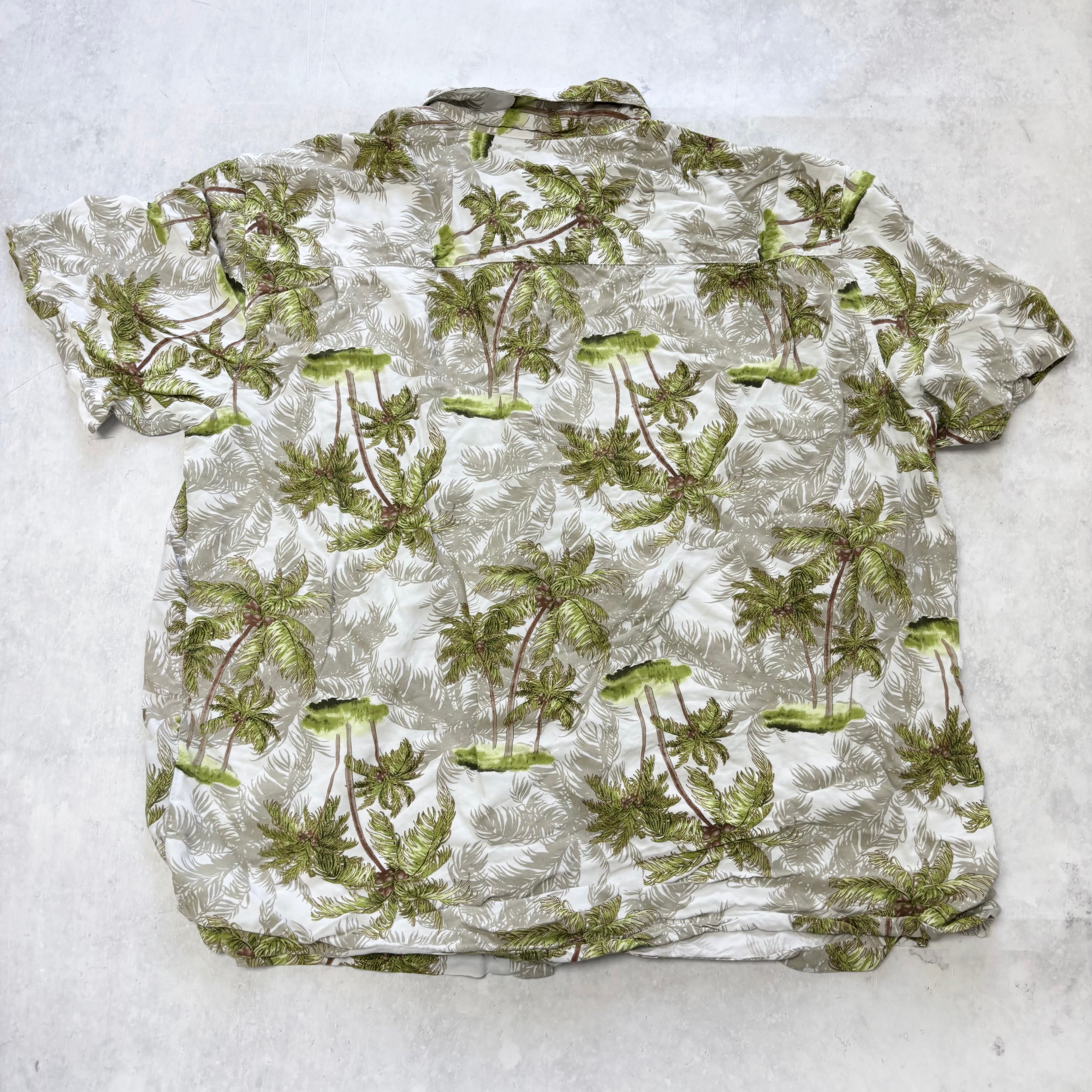 Vintage Hawaiian Shirt Mens Large Green Floral Aloha Short Sleeve Rayon (E)