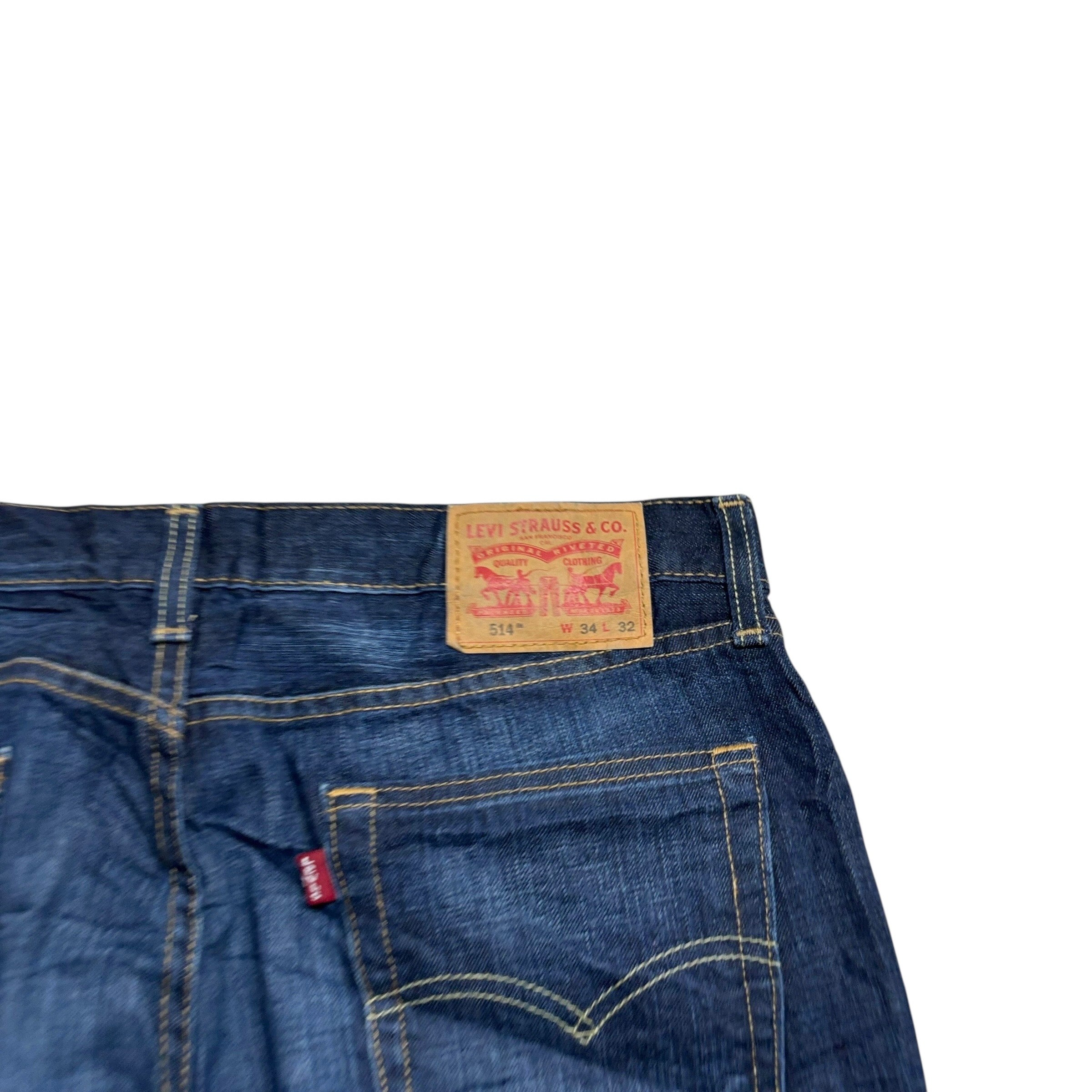 Levis 514 Jeans W34 L32 Mens Dark Blue Regular Straight Fit Denim (E)