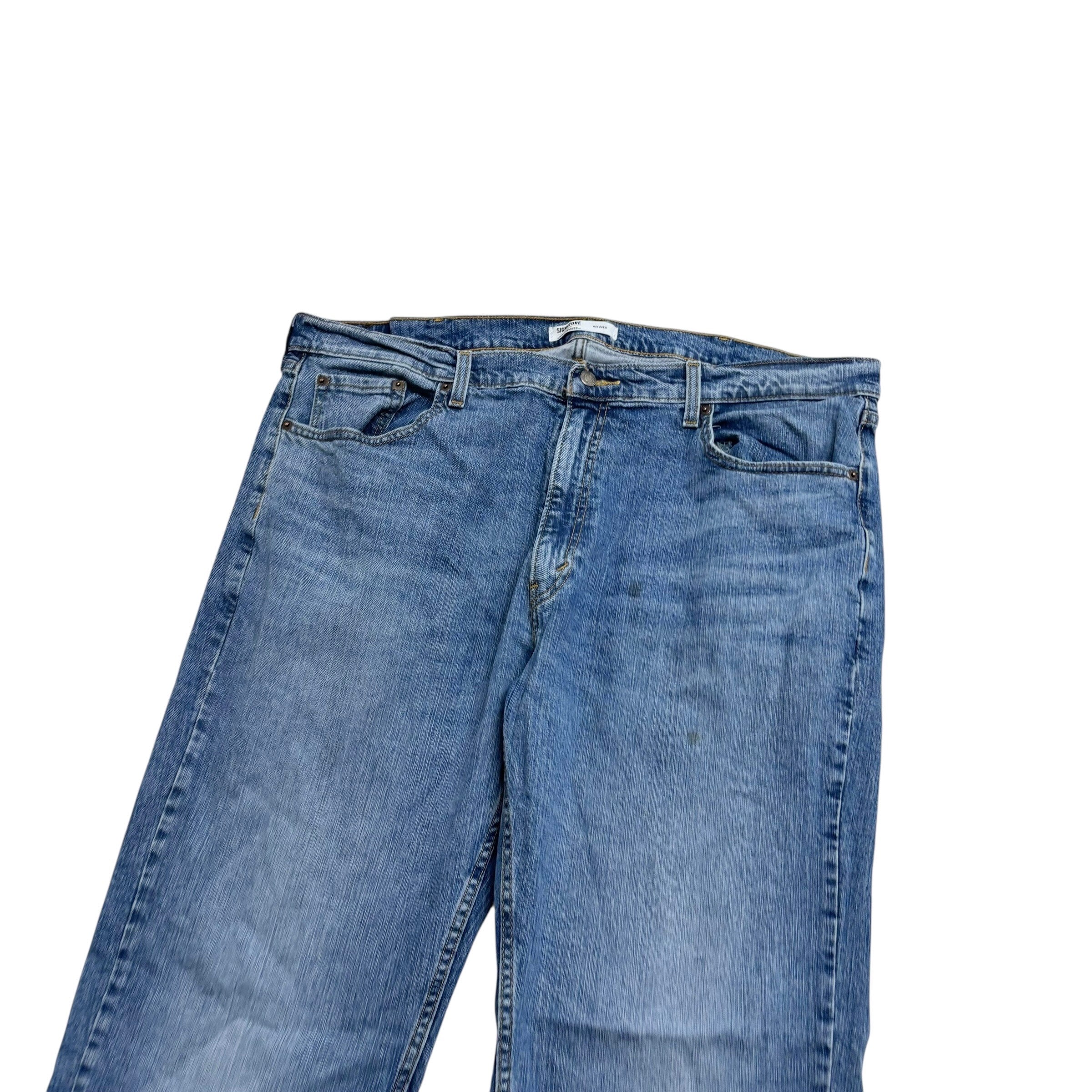 Levis Signature Jeans W42 L34 Mens Mid Blue Relaxed Straight Fit Stretch Denim