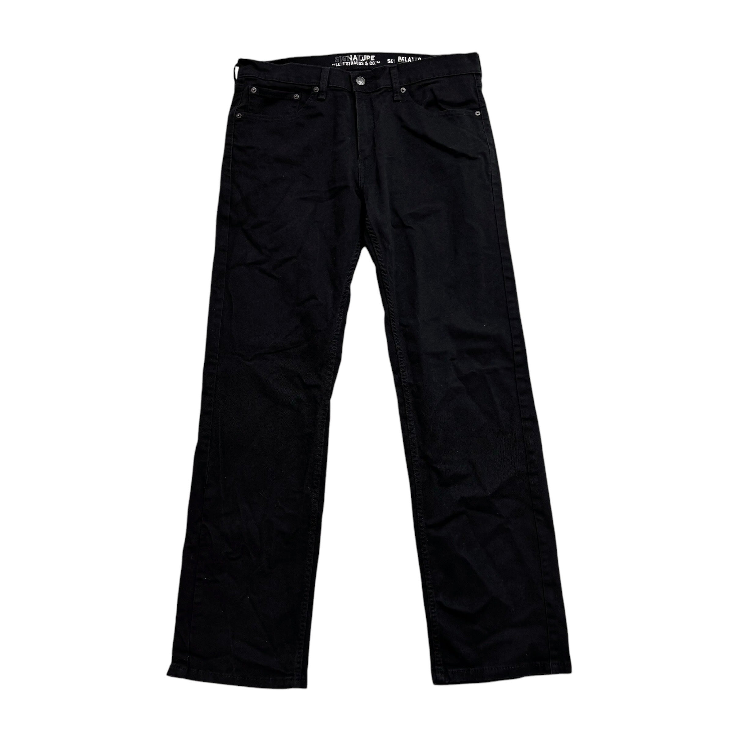 Levis Signature Jeans W34 L34 Mens Black Relaxed Straight Fit Stretch Denim (E)