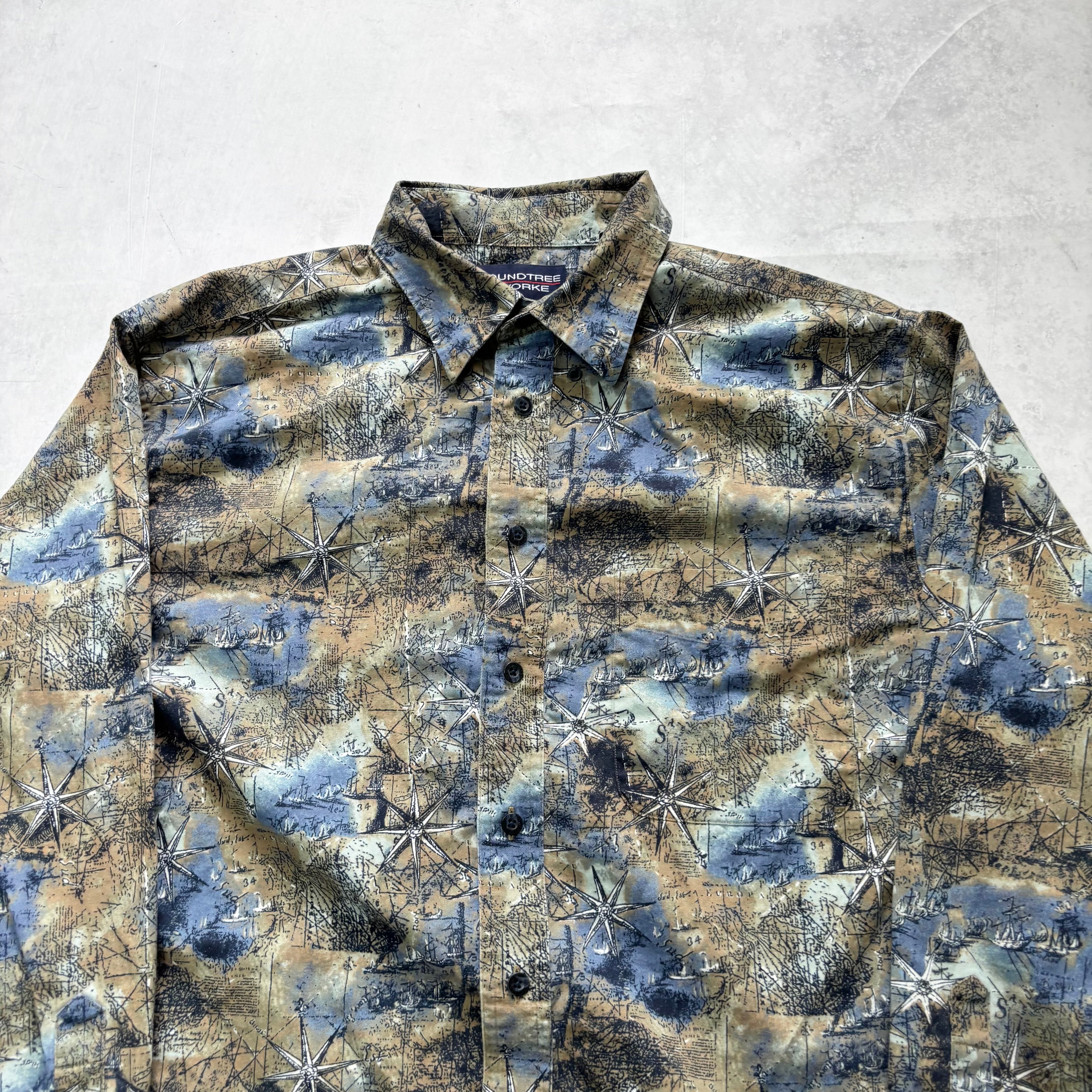 Vintage Patterned Shirt Mens Large Abstract Print Long Sleeve Cotton (E)