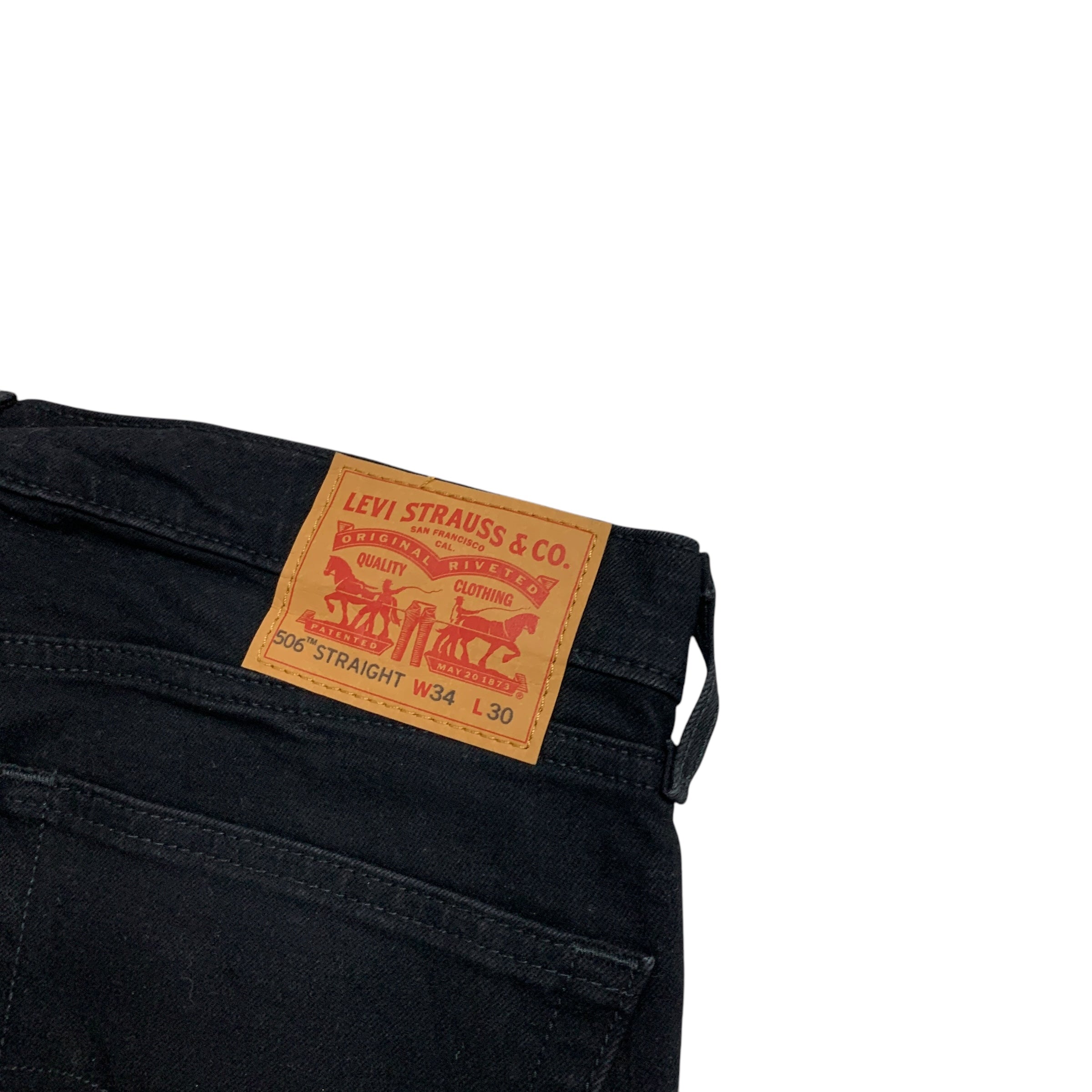 Levis 506 Jeans W34 L30 Mens Black Regular Straight Fit Stretch Denim