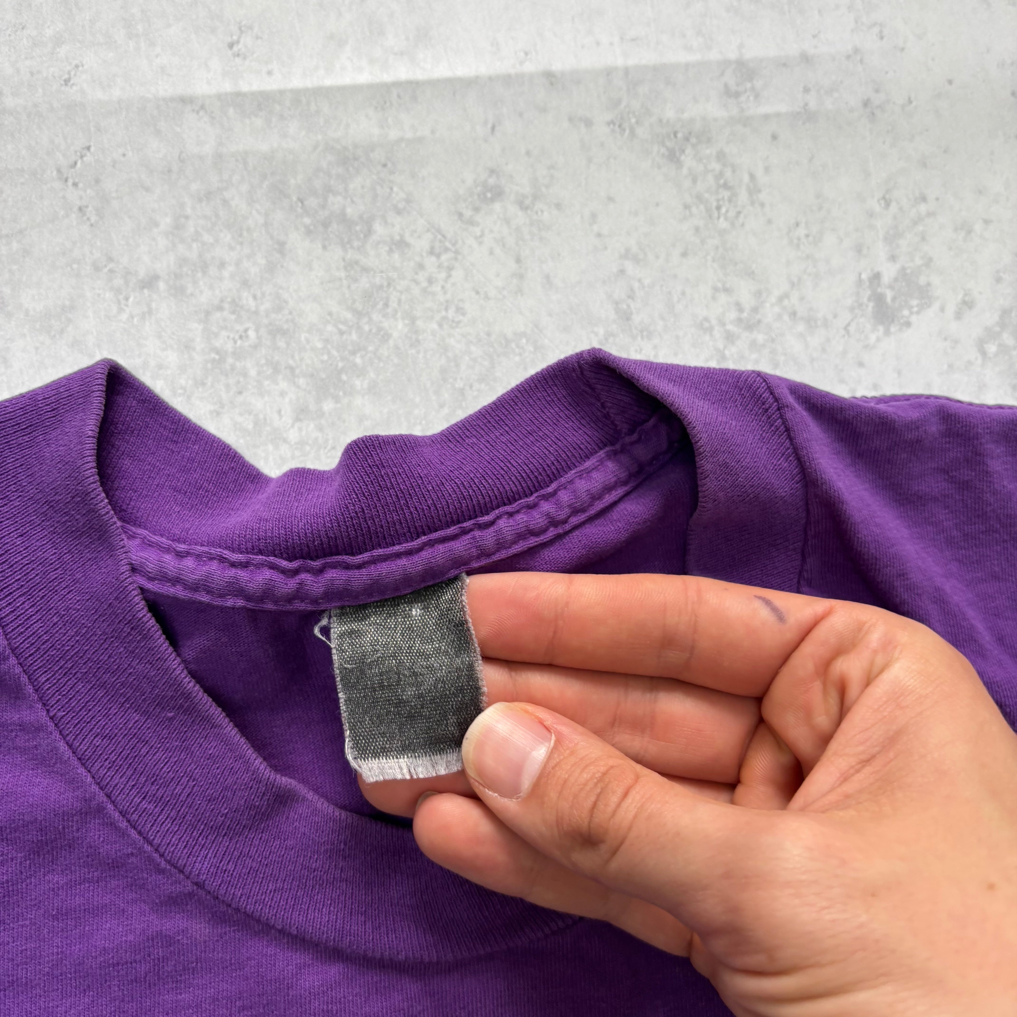 Vintage T Shirt Mens Medium Purple Single Stitch Graphic Print 90s Wine