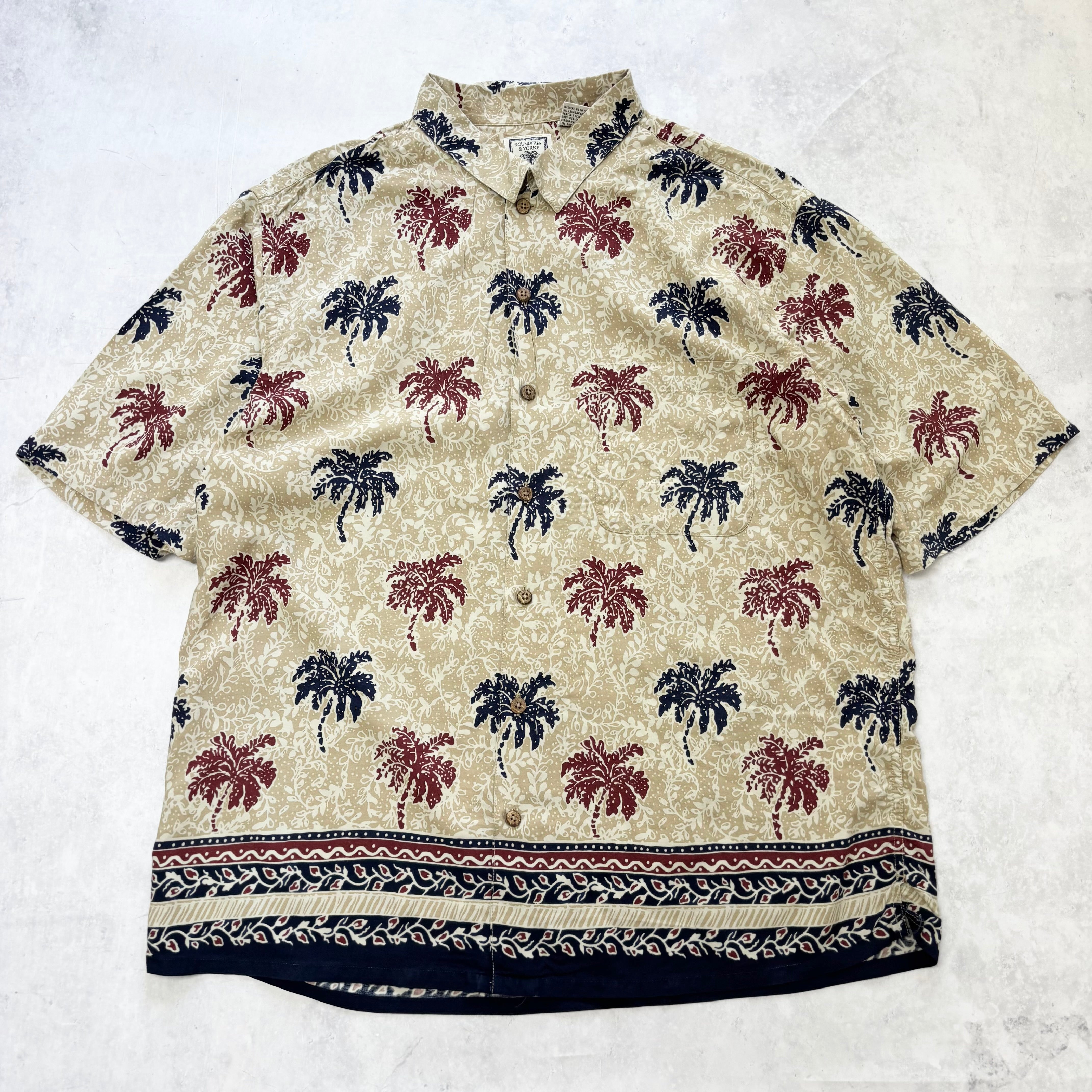 Vintage Hawaiian Shirt Mens Large Tan Floral Aloha Short Sleeve Rayon (E)