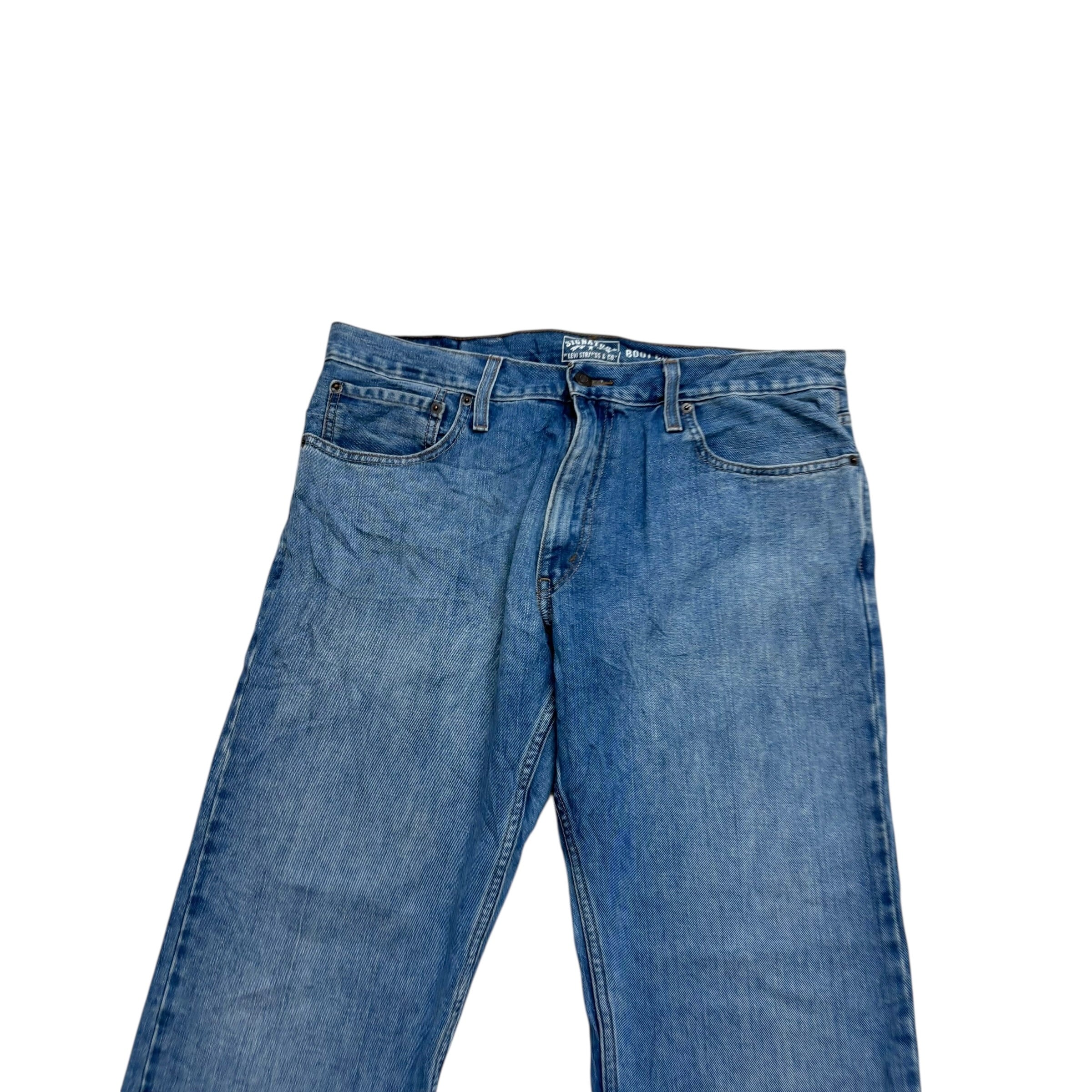Levis Signature Jeans W36 L34 Mens Mid Blue Regular Bootcut Fit Denim (E)