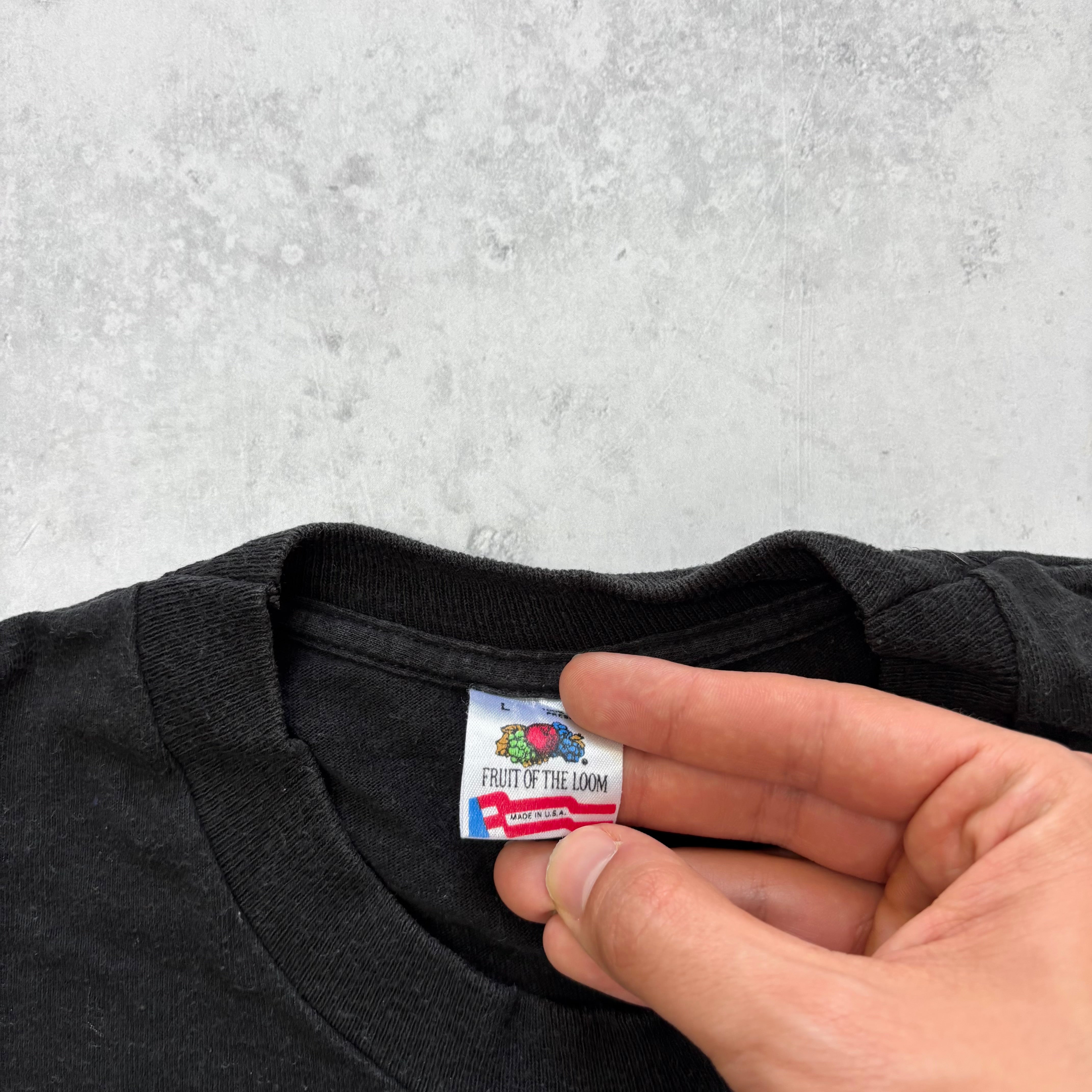 Vintage T Shirt Mens Large Black Single Stitch Graphic Print 90s USA Tourist