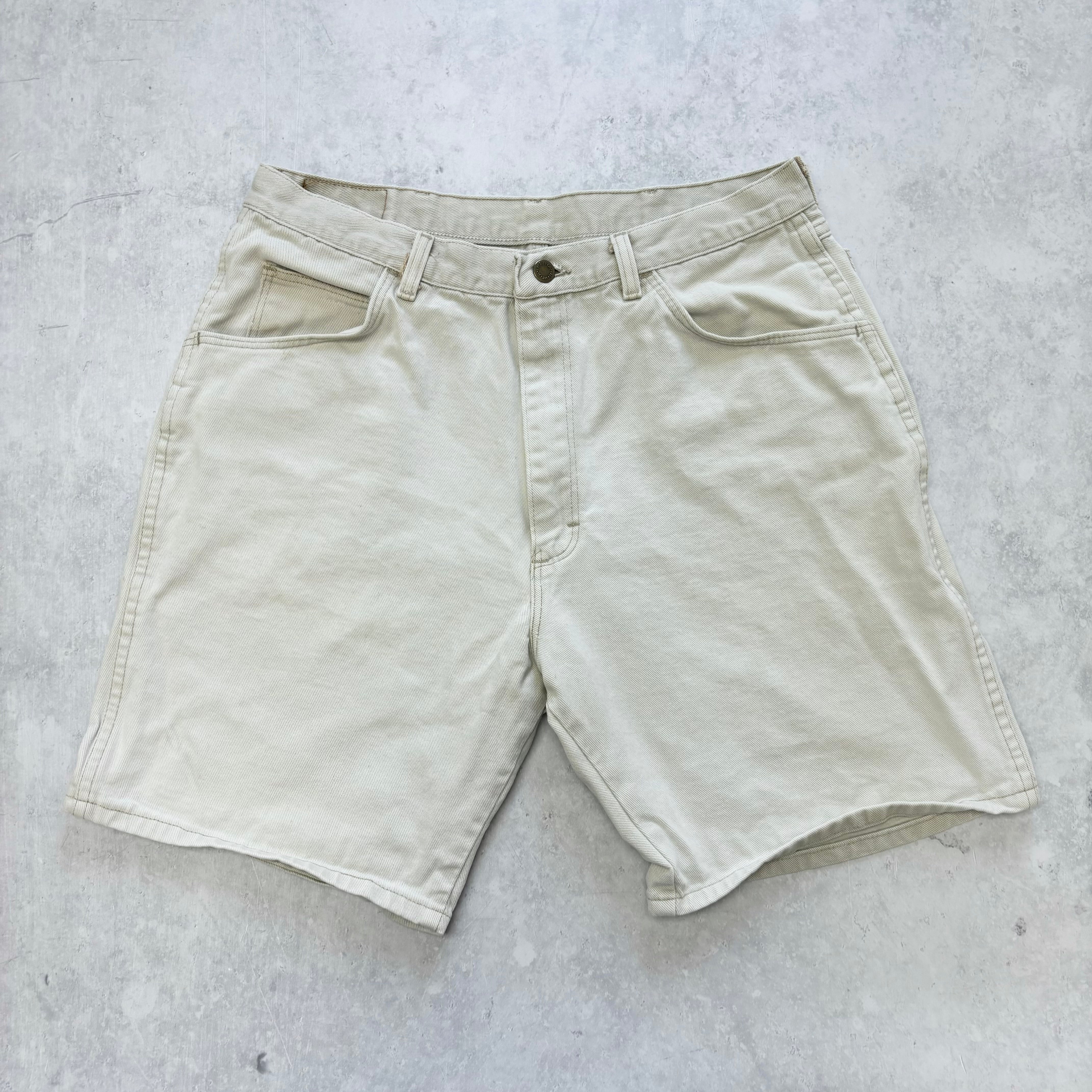 Vintage Wrangler Jorts W32 Mens Denim Shorts White Cream Regular Fit