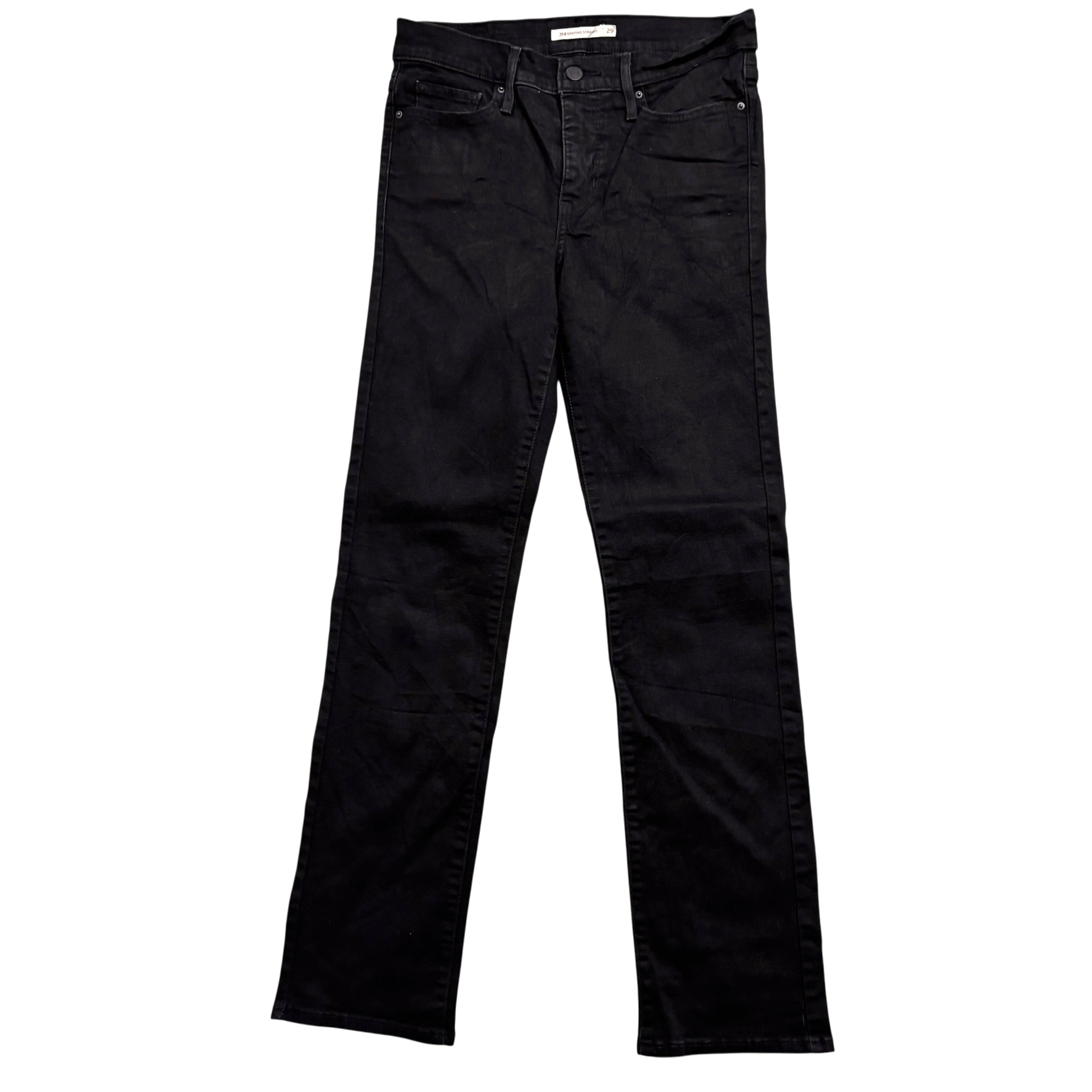 Levis 314 Jeans W29 L30 Womens Shaping Straight Fit Black Stretch Denim (E)