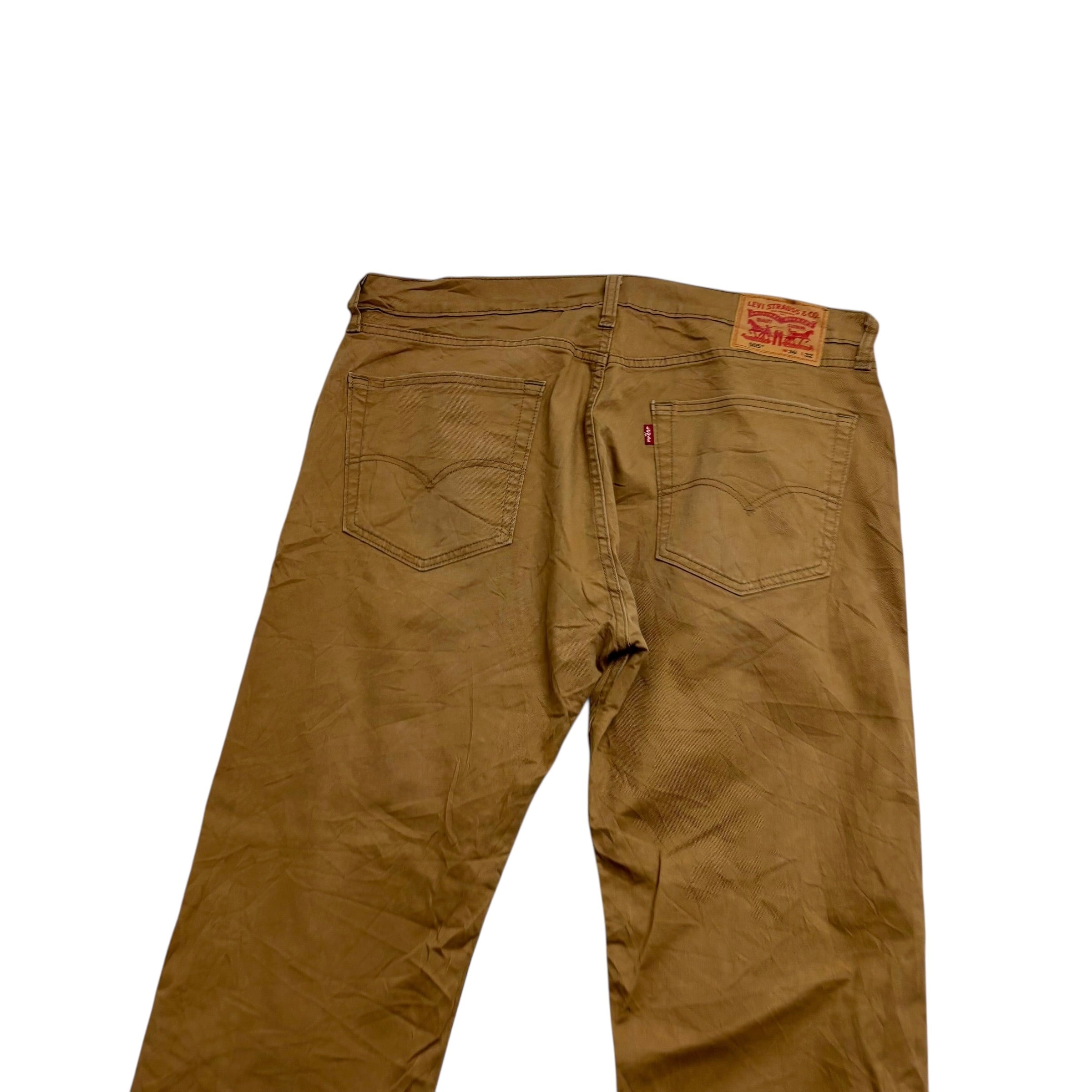 Levis 505 Jeans W36 L32 Mens Tan Regular Straight Fit Stretch Denim (E)