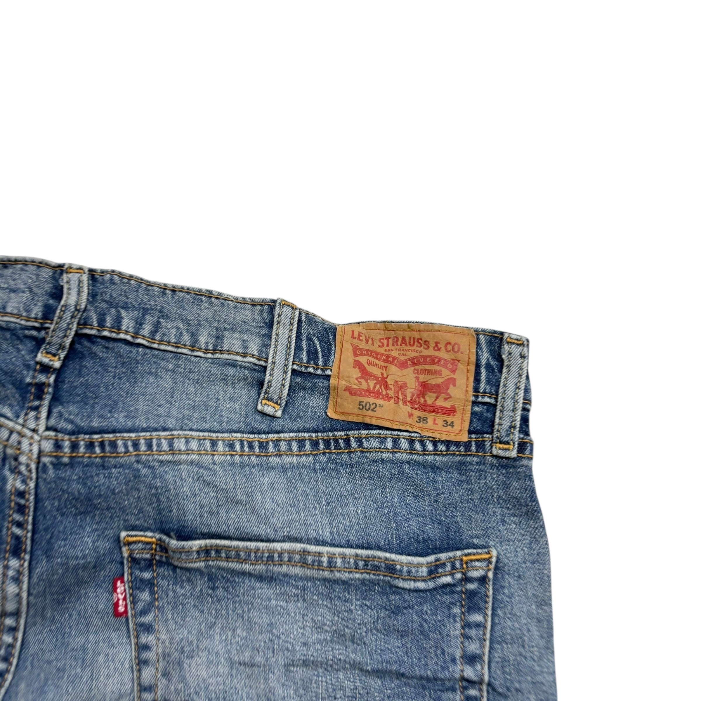Levis 502 Jeans W38 L34 Mens Mid Blue Regular Tapered Fit Stretch Denim (E)